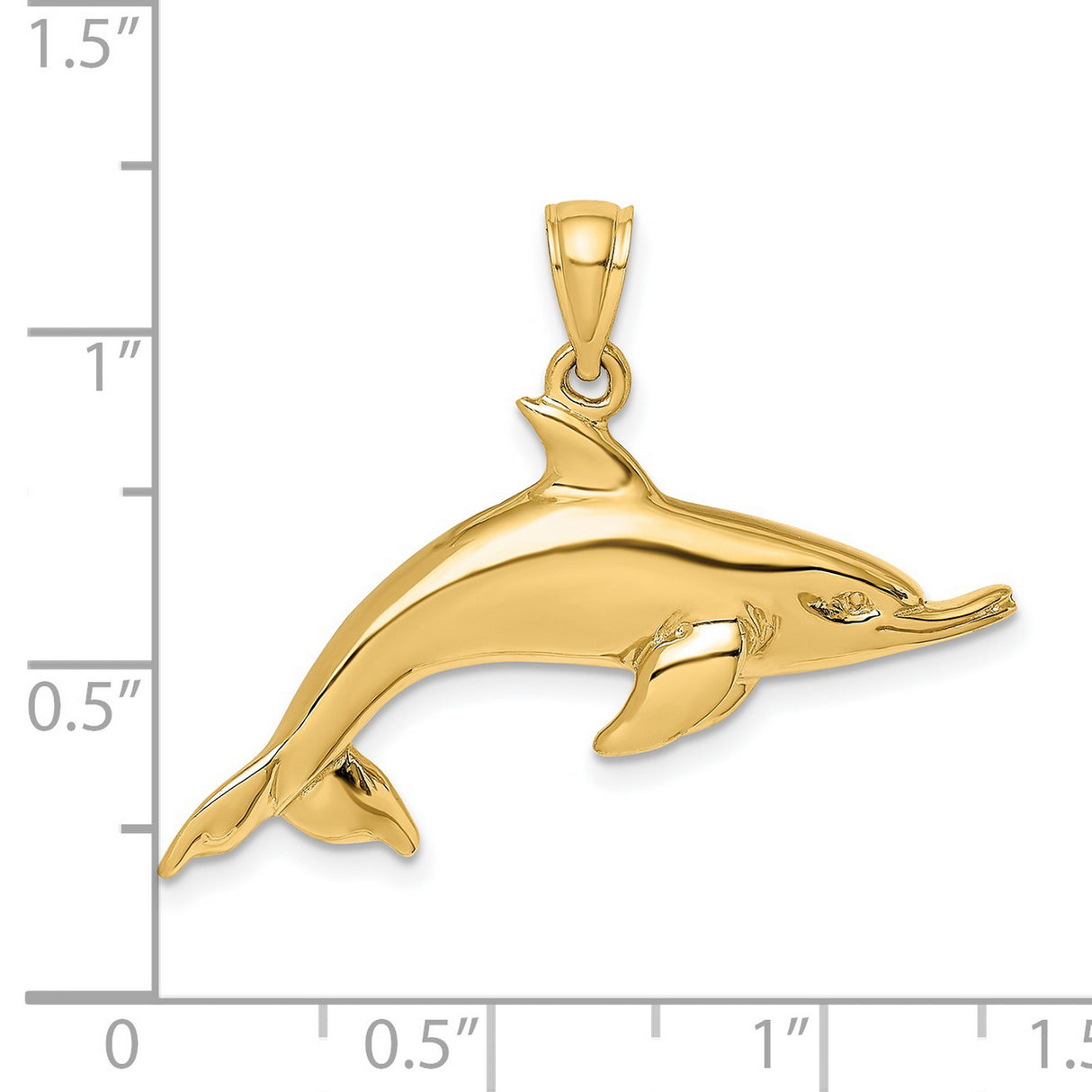 14k Yellow Gold Dolphin Pendant, Leaping Ocean Animal Charm for Women