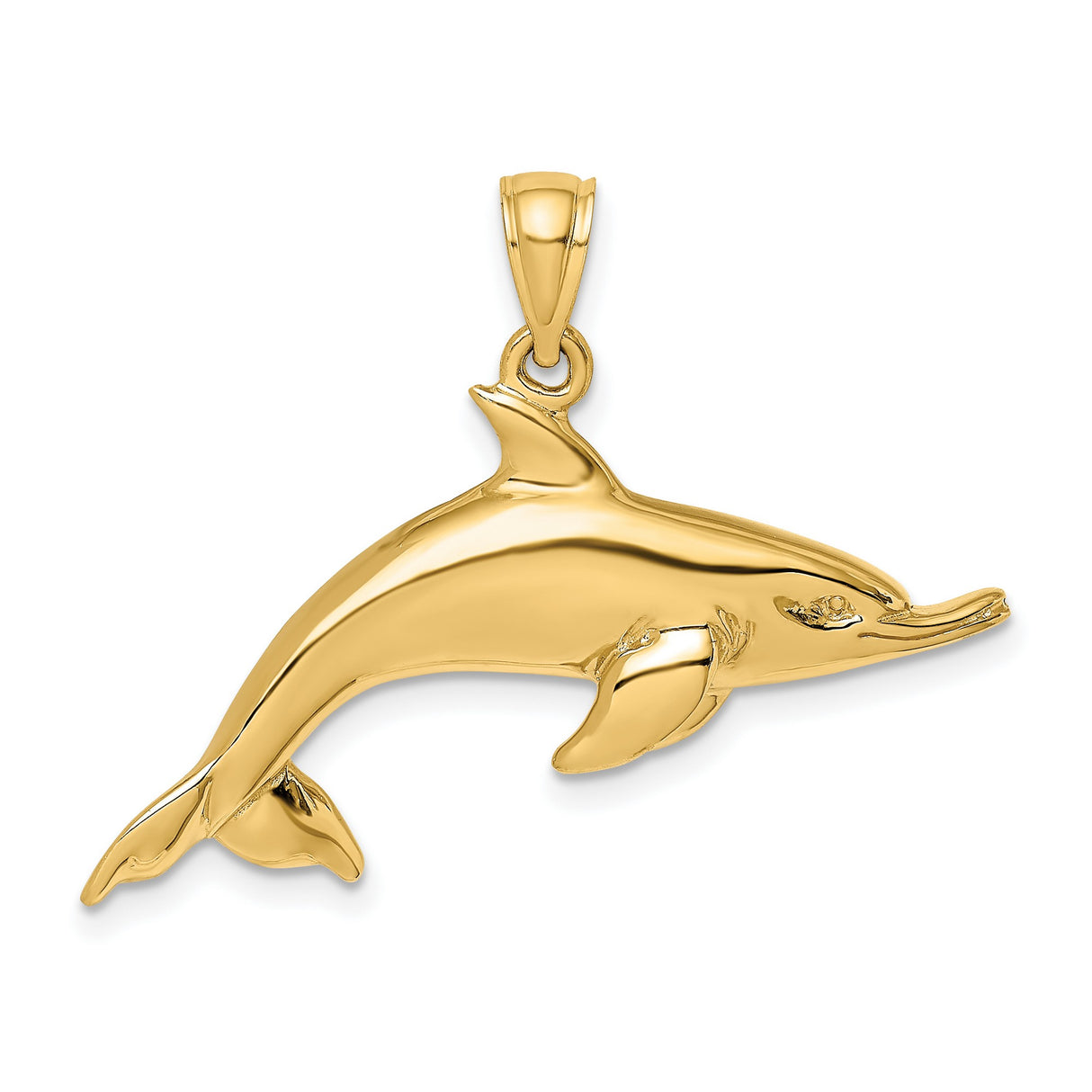 14k Yellow Gold Dolphin Pendant, Leaping Ocean Animal Charm for Women
