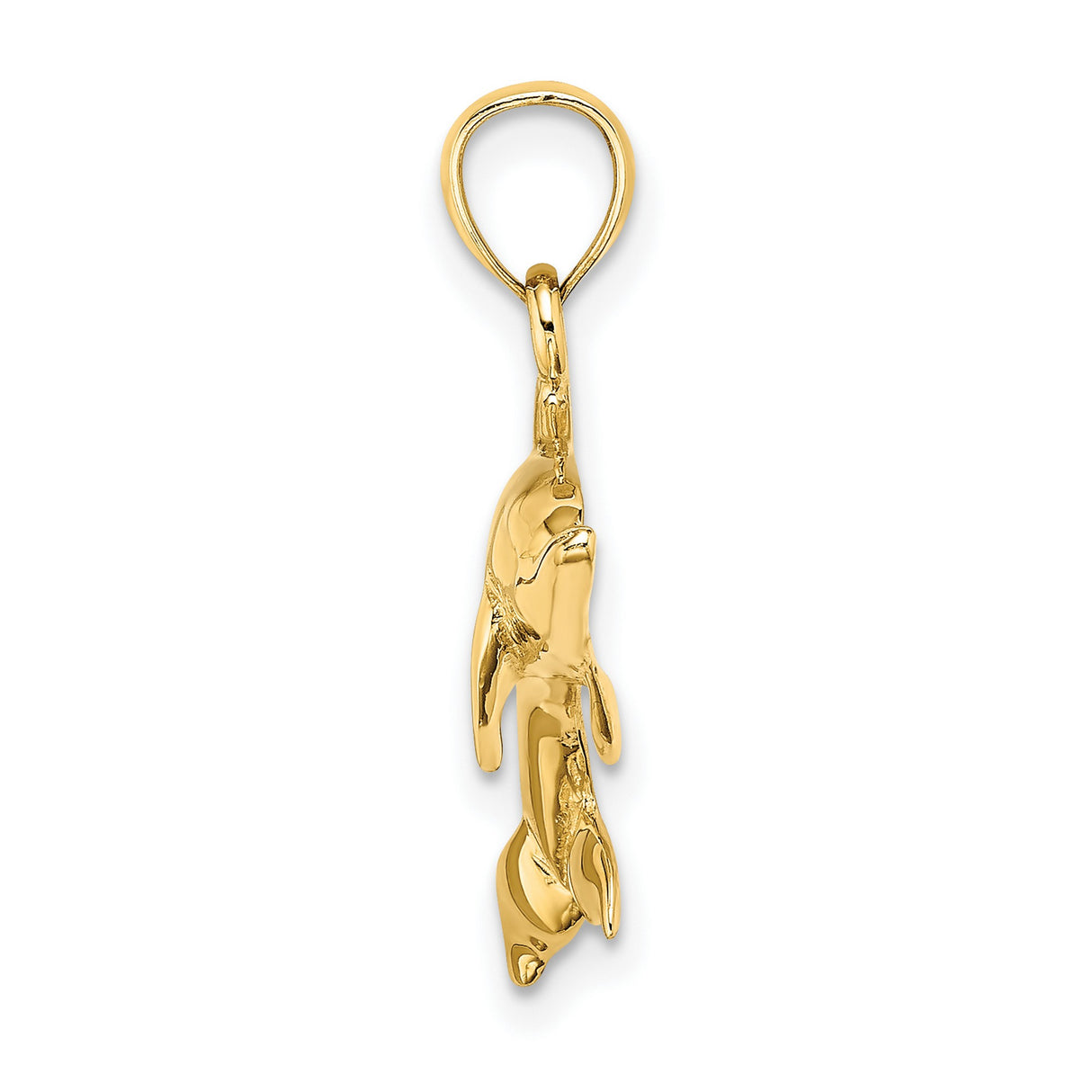 14k Yellow Gold Dolphin Pendant, Jumping Ocean Animal Charm, Nautical Marine Life Jewelry
