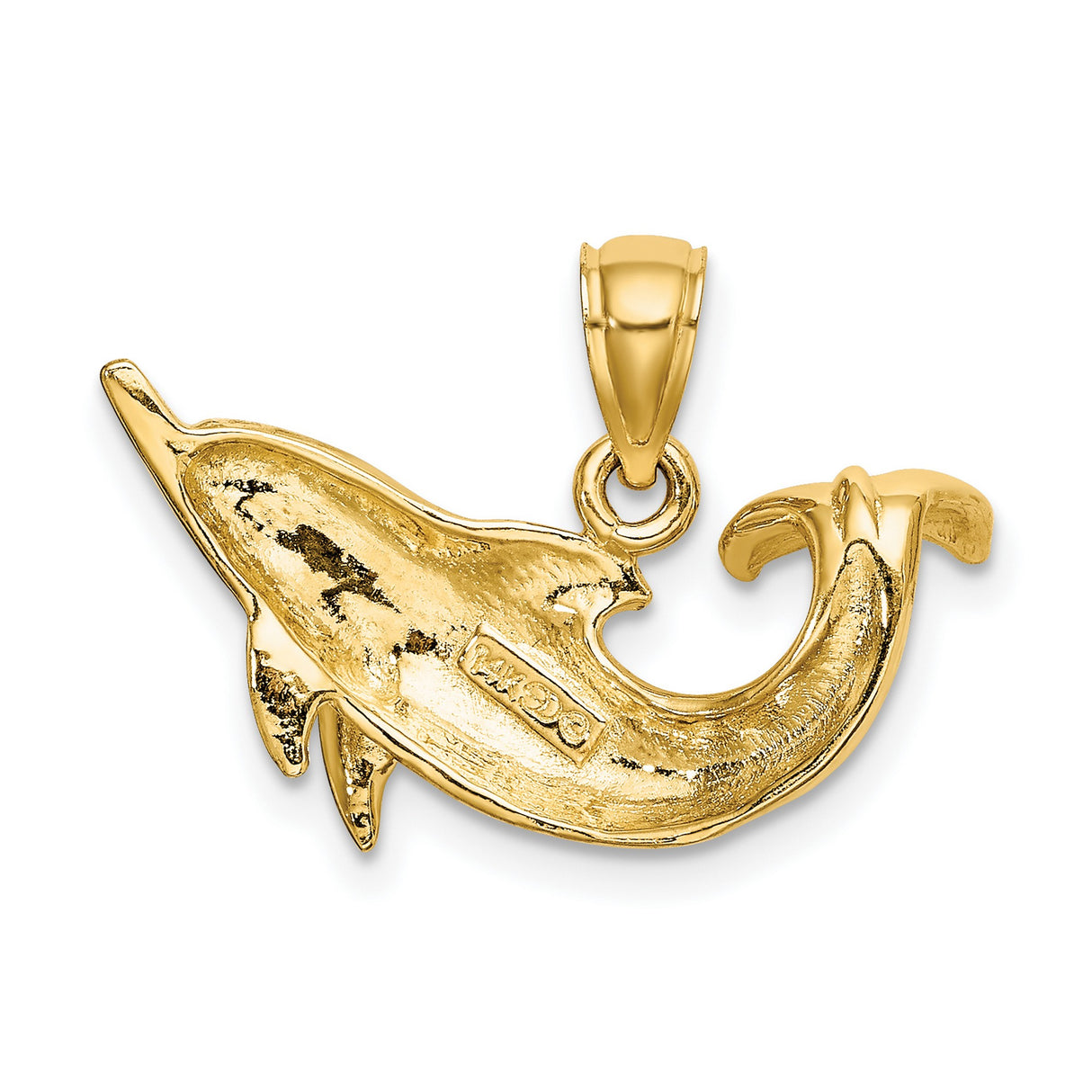 14k Yellow Gold Dolphin Pendant, Jumping Dolphin Design, Nautical Ocean Theme Charm