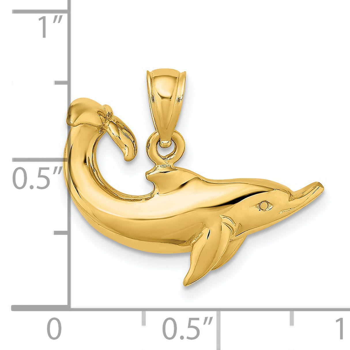 14k Yellow Gold Dolphin Pendant, Jumping Dolphin Design, Nautical Ocean Theme Charm