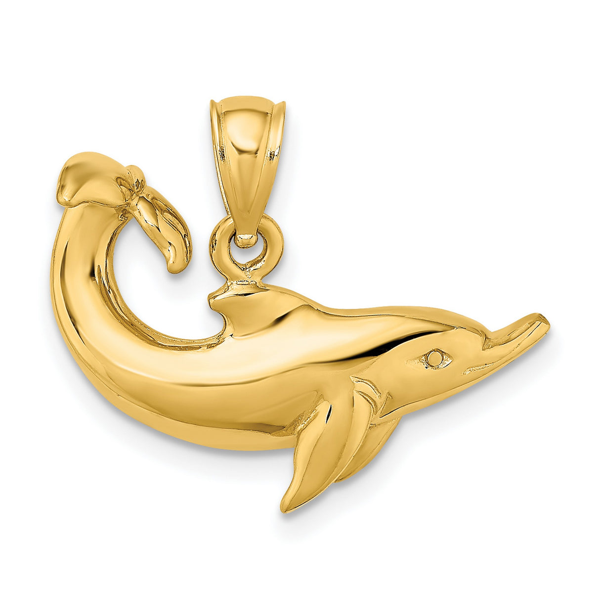 14k Yellow Gold Dolphin Pendant, Jumping Dolphin Design, Nautical Ocean Theme Charm