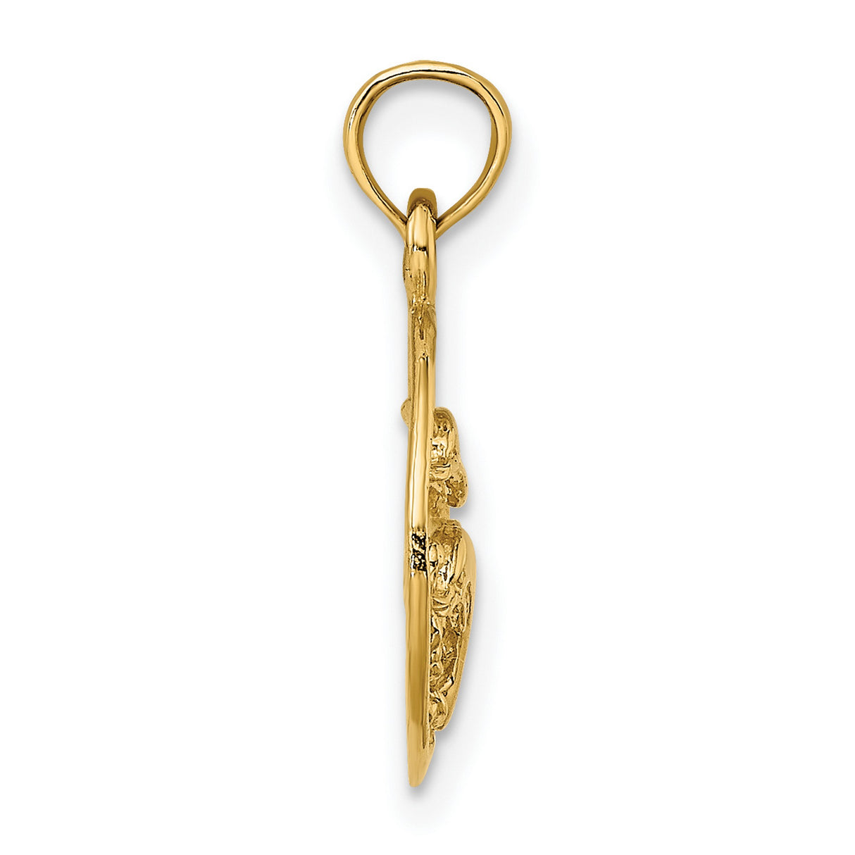 14k Yellow Gold Circle Pendant with Jumping Dolphins and Ocean Wave Design