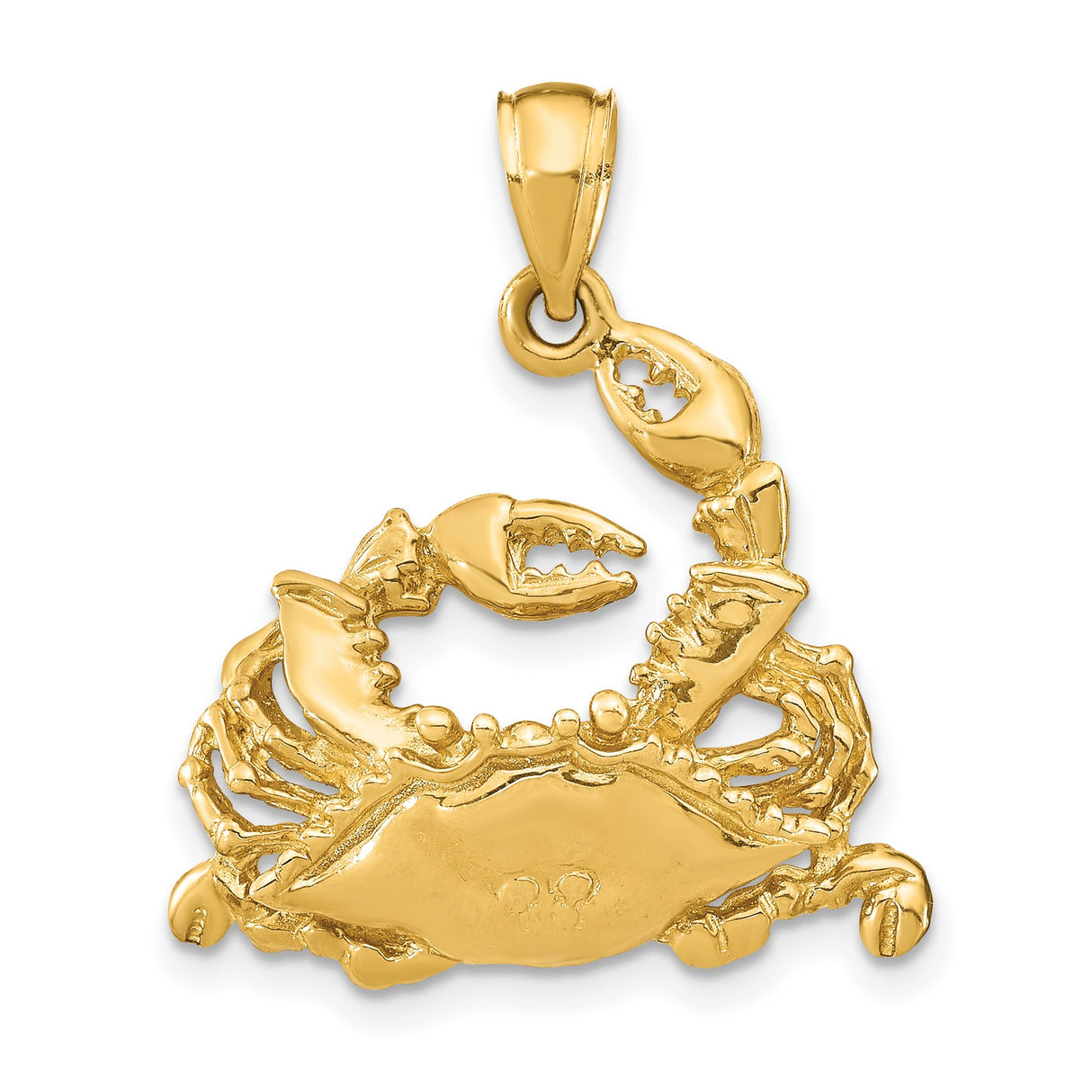 14k Yellow Gold Crab Pendant with Claw Detail, Nautical Zodiac Cancer Symbol Jewelry
