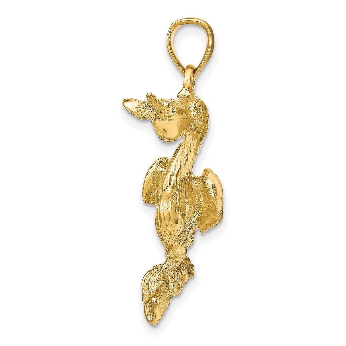 14k Yellow Gold Pelican Pendant with Fish, Nautical Coastal Wildlife Charm