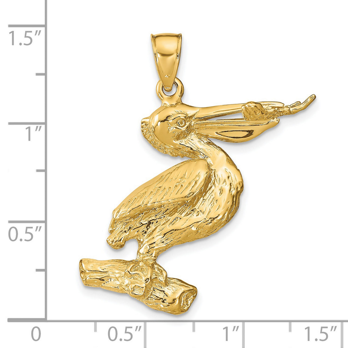14k Yellow Gold Pelican Pendant with Fish, Nautical Coastal Wildlife Charm