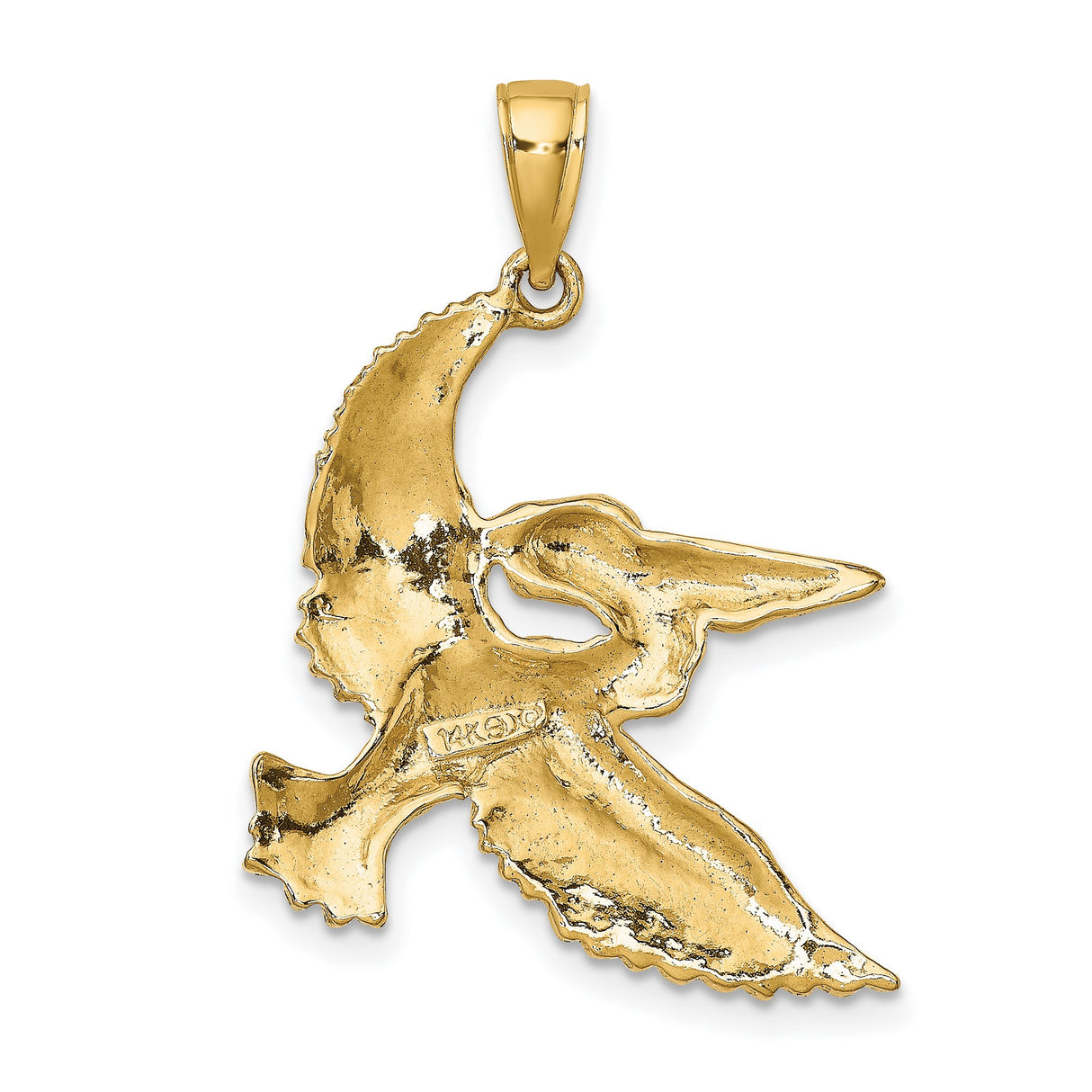 14k Yellow Gold Flying Pelican Pendant, Nautical Bird Charm with Feather and Beak Detail
