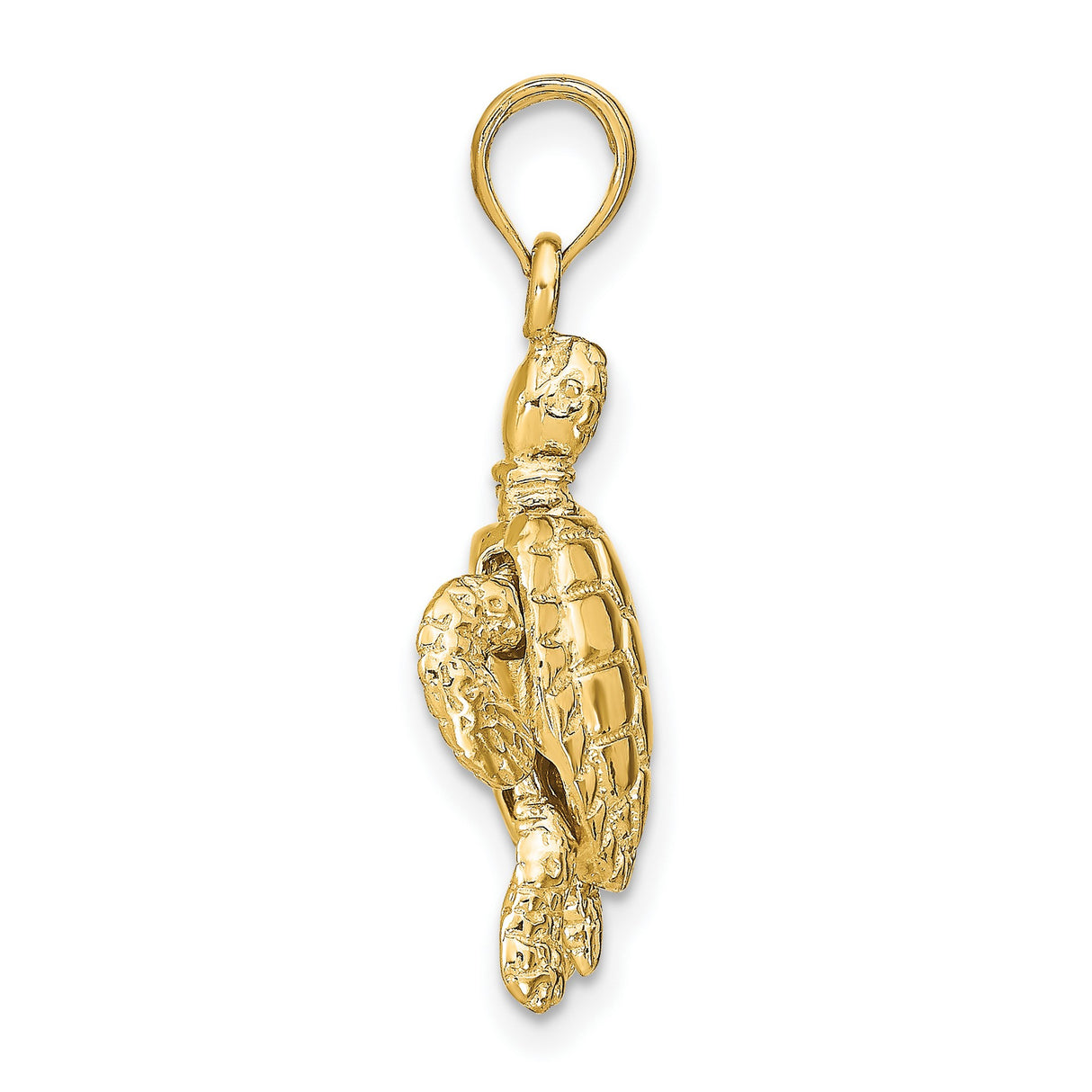 14k Yellow Gold Sea Turtle Pendant with Textured Shell and Flippers, Ocean-Inspired Jewelry Charm