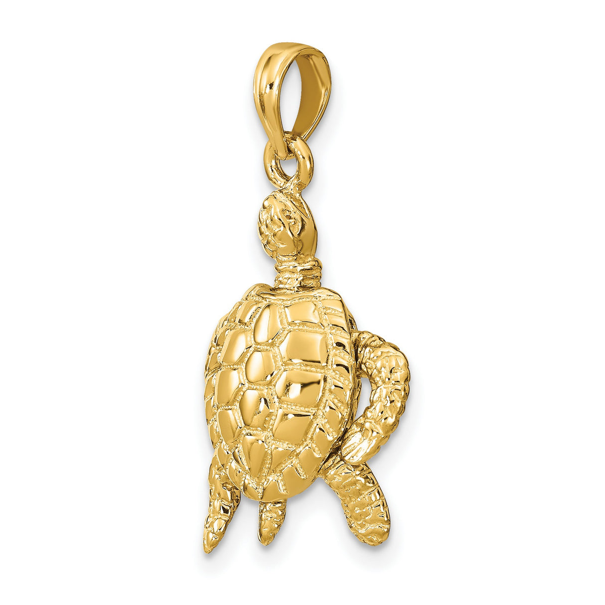 14k Yellow Gold Sea Turtle Pendant with Textured Shell and Flippers, Ocean-Inspired Jewelry Charm