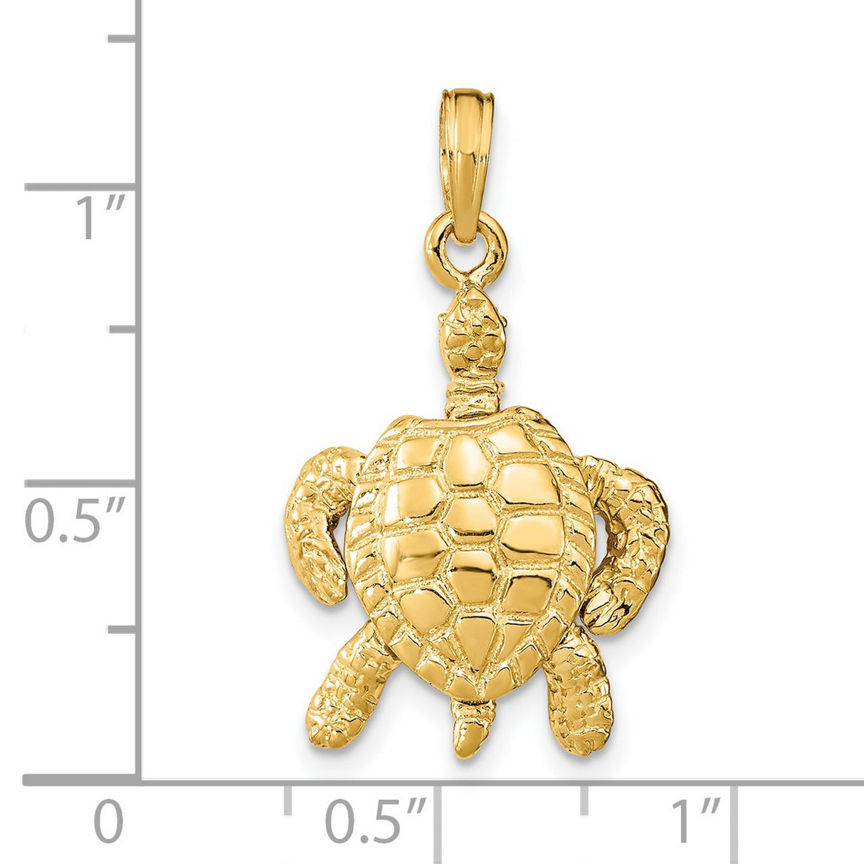 14k Yellow Gold Sea Turtle Pendant with Textured Shell and Flippers, Ocean-Inspired Jewelry Charm