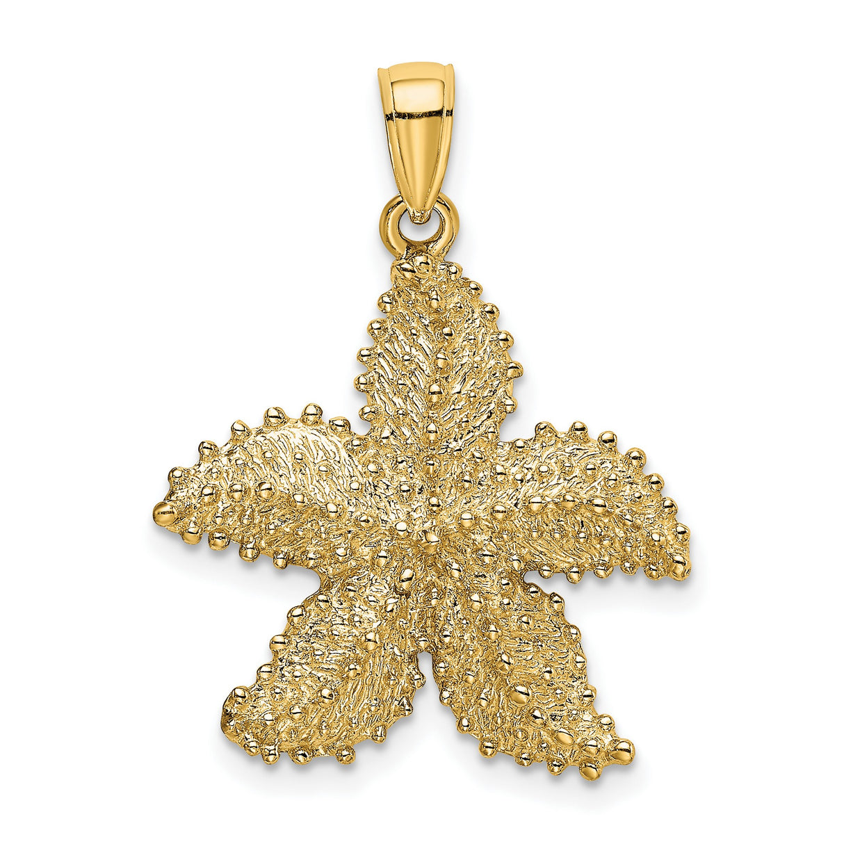 14k Yellow Gold Starfish Pendant with Textured Design, Ocean Theme Charm for Women