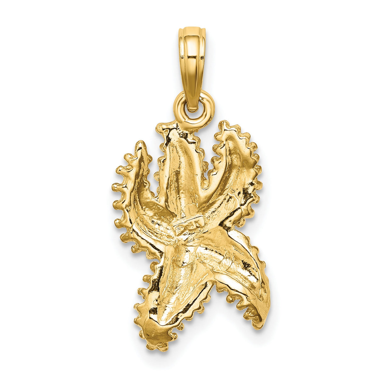 14k Yellow Gold Starfish Pendant, Textured Ocean Charm, Nautical Coastal Theme for Women or Unisex