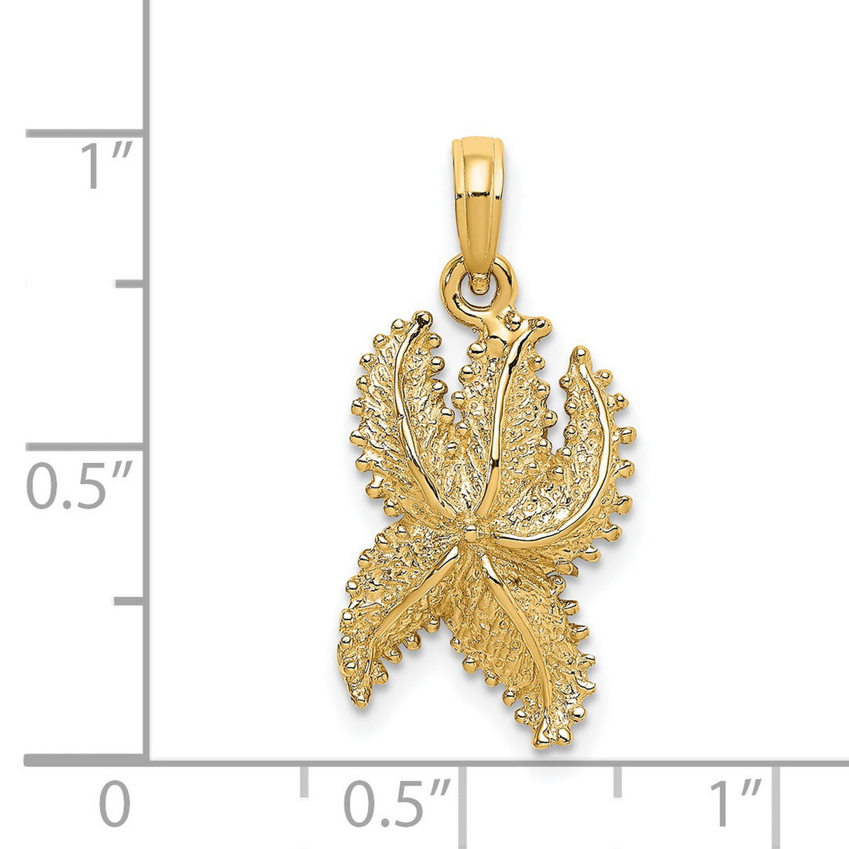 14k Yellow Gold Starfish Pendant, Textured Ocean Charm, Nautical Coastal Theme for Women or Unisex