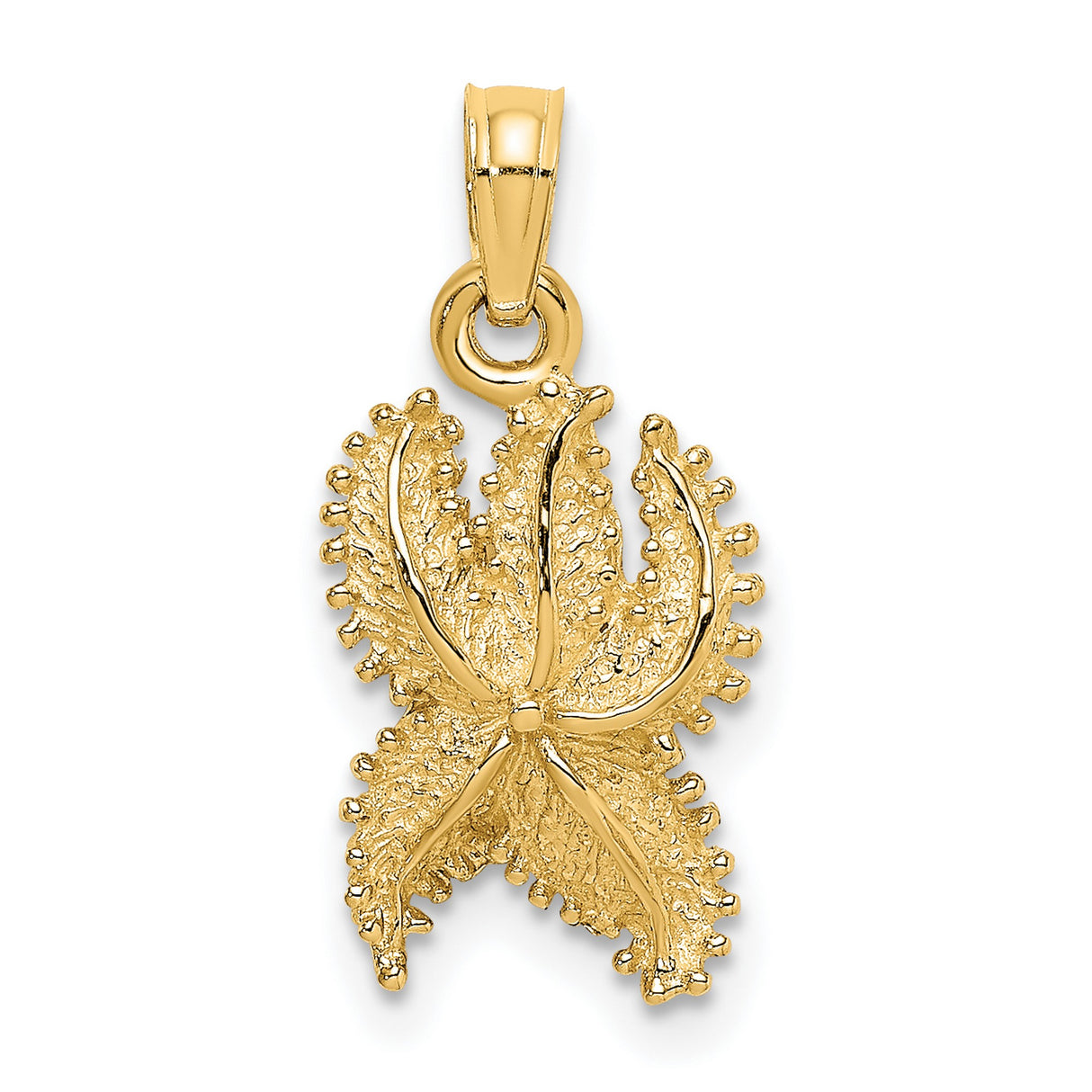 14k Yellow Gold Starfish Pendant Charm with Textured Detailing and Polished Finish