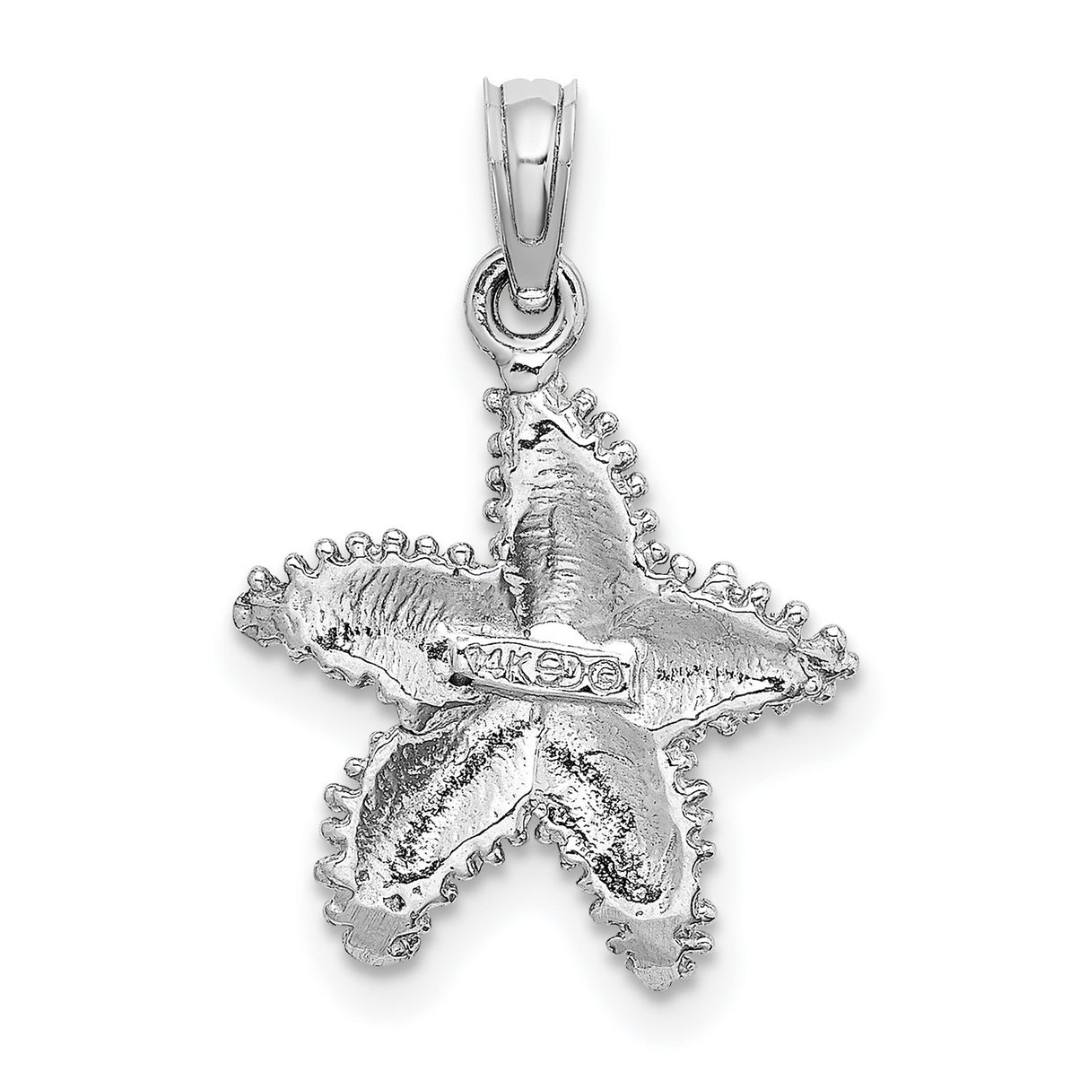 14k White Gold Starfish Pendant with Textured Detailing, Nautical Ocean Theme Jewelry