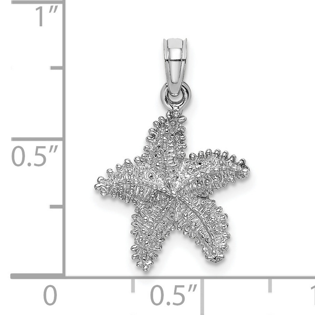 14k White Gold Starfish Pendant with Textured Detailing, Nautical Ocean Theme Jewelry