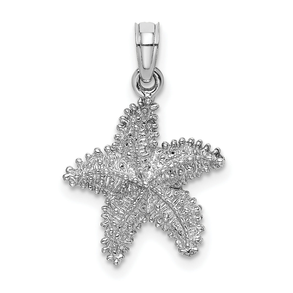 14k White Gold Starfish Pendant with Textured Detailing, Nautical Ocean Theme Jewelry