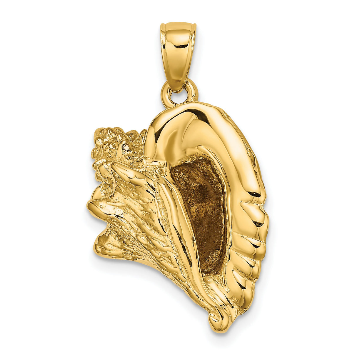 14k Yellow Gold Conch Shell Pendant, Realistic Nautical and Beach-Inspired Jewelry for Women or Unisex Wear