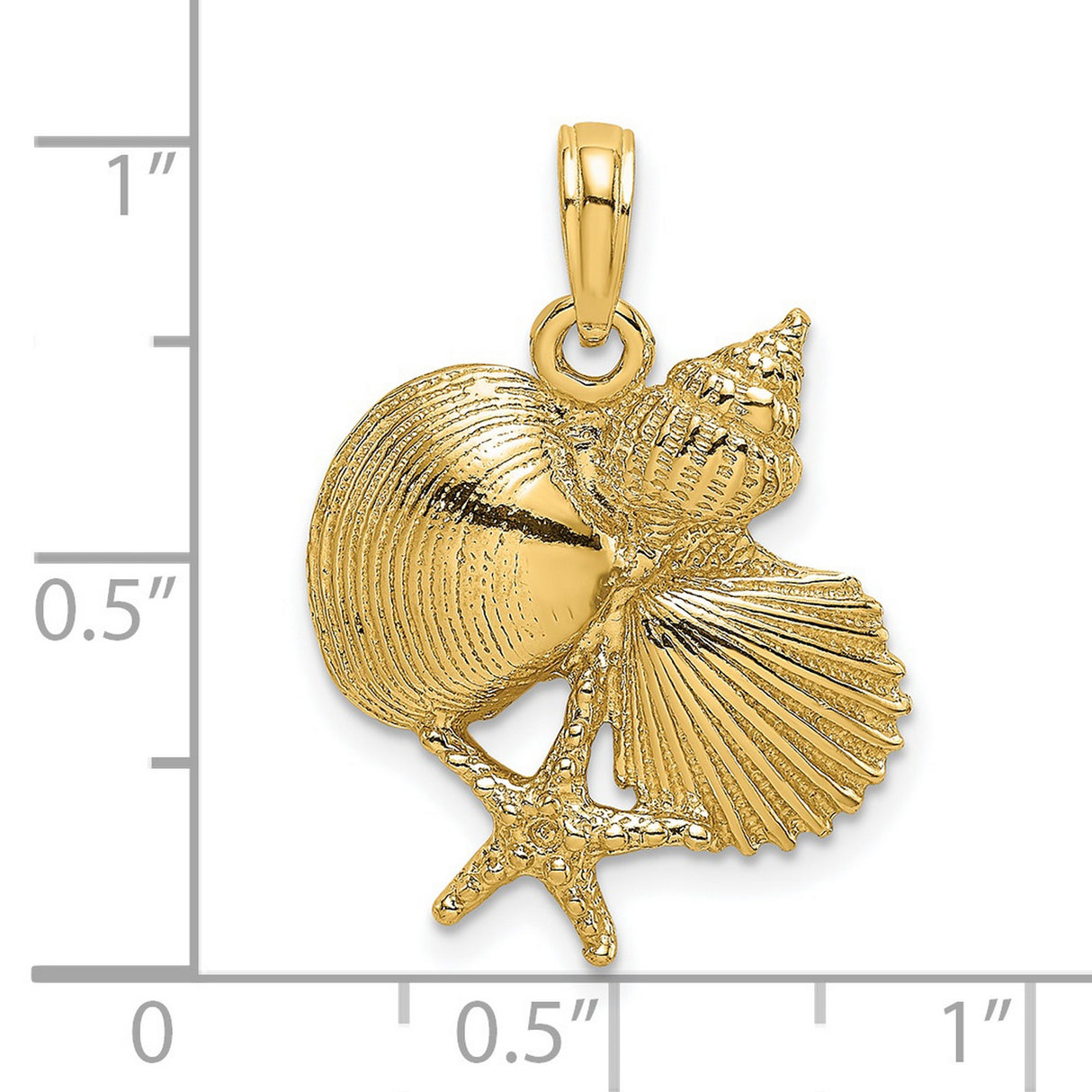 14k Yellow Gold Seashell Pendant with Starfish Design, Nautical Coastal Charm for Women