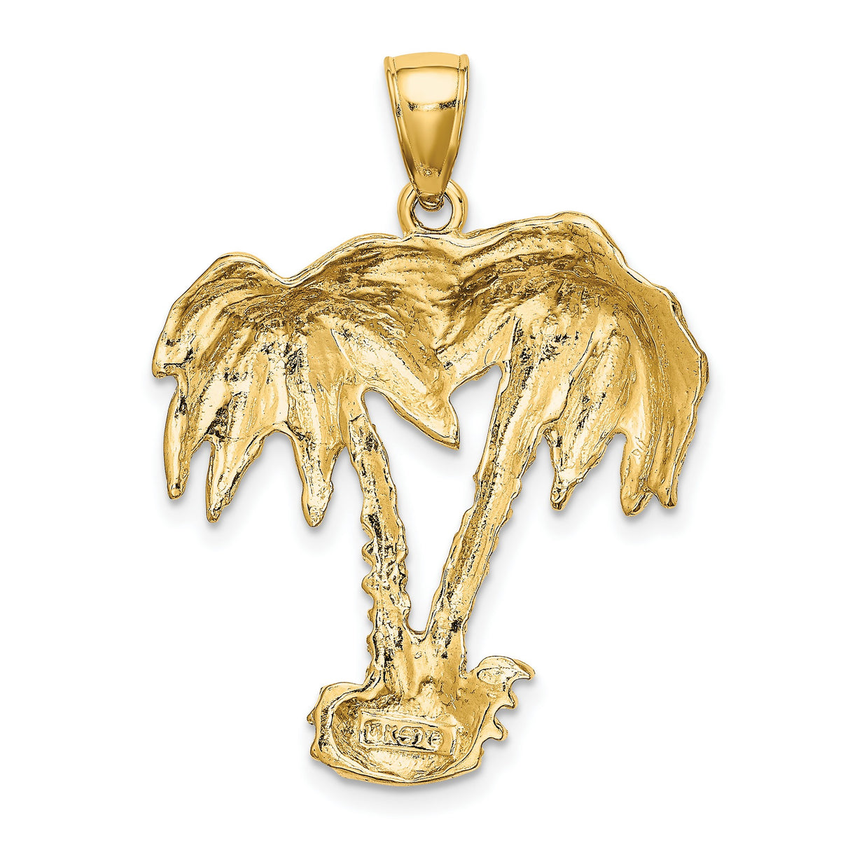 14k Yellow Gold Palm Tree Pendant, Double Palm Design Tropical Charm for Women or Unisex