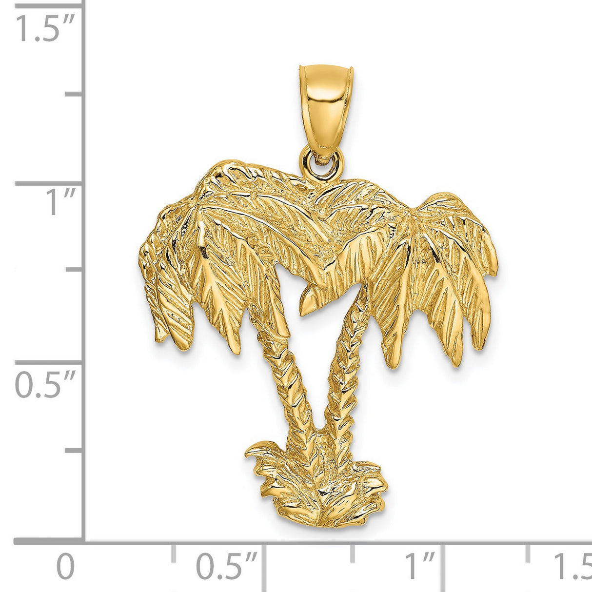 14k Yellow Gold Palm Tree Pendant, Double Palm Design Tropical Charm for Women or Unisex