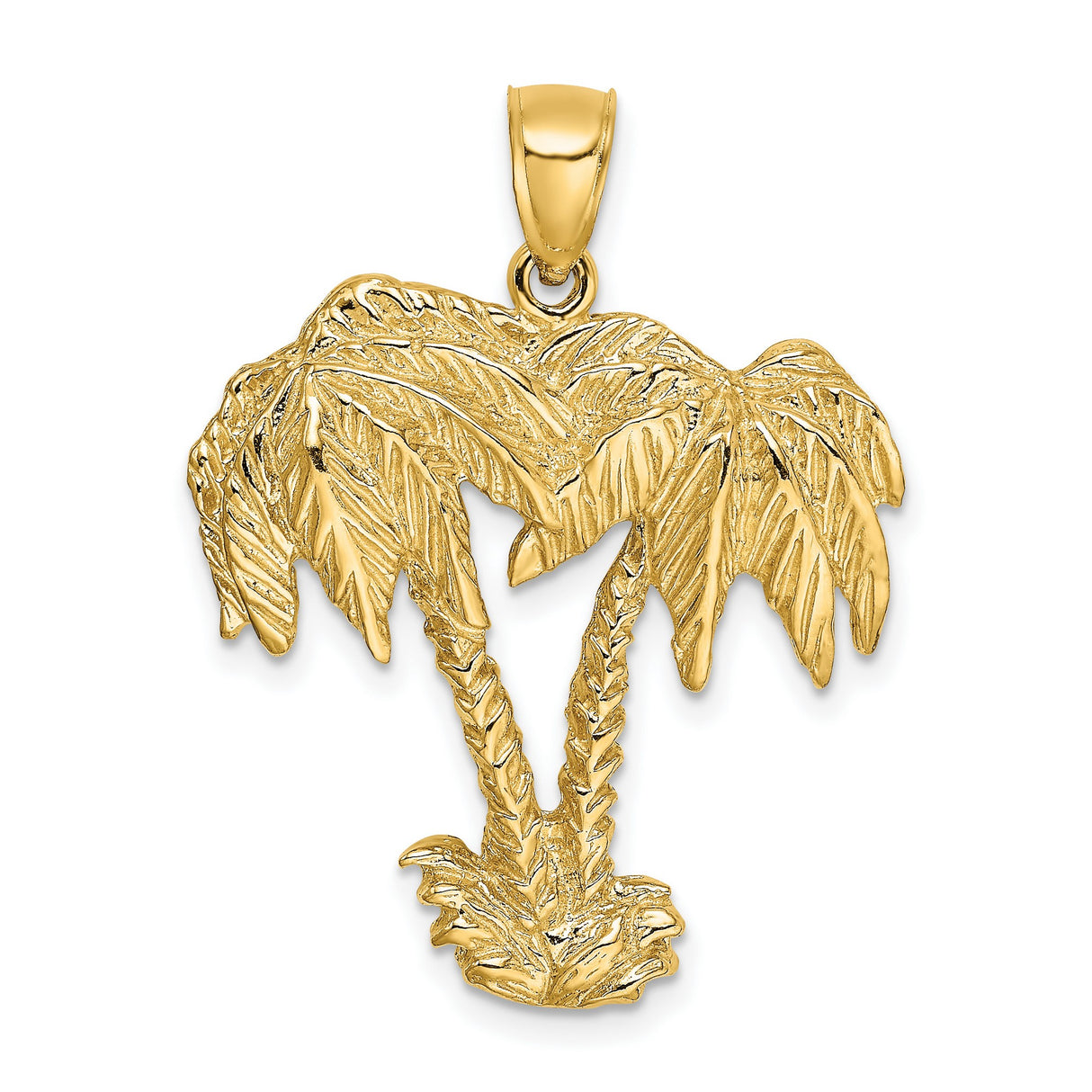 14k Yellow Gold Palm Tree Pendant, Double Palm Design Tropical Charm for Women or Unisex