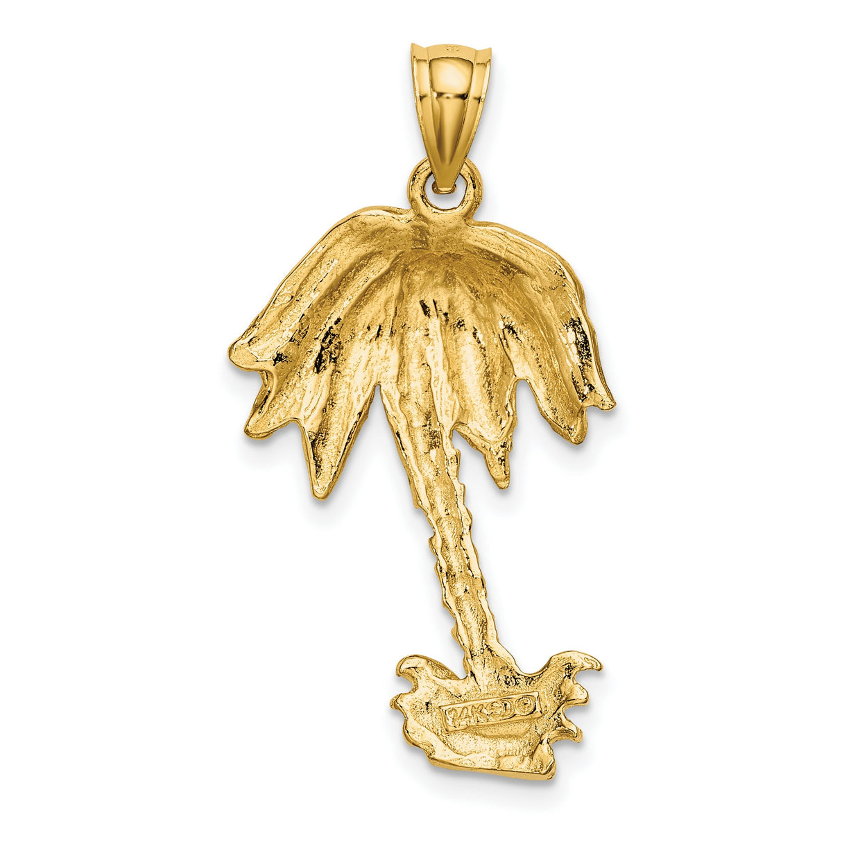 14k Yellow Gold Palm Tree Pendant with Textured Leaf and Trunk Detail, Tropical Theme for Women or Unisex