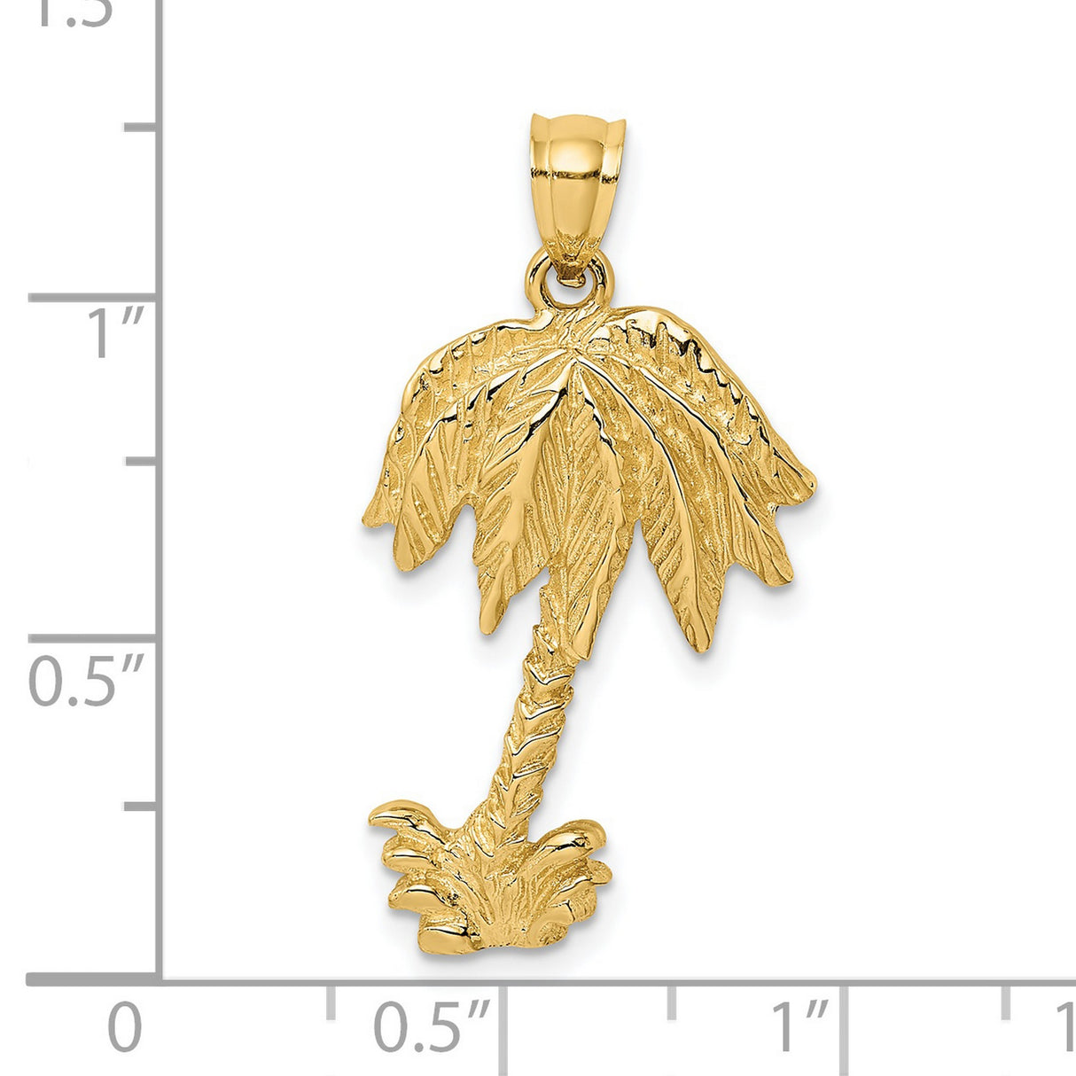 14k Yellow Gold Palm Tree Pendant with Textured Leaf and Trunk Detail, Tropical Theme for Women or Unisex