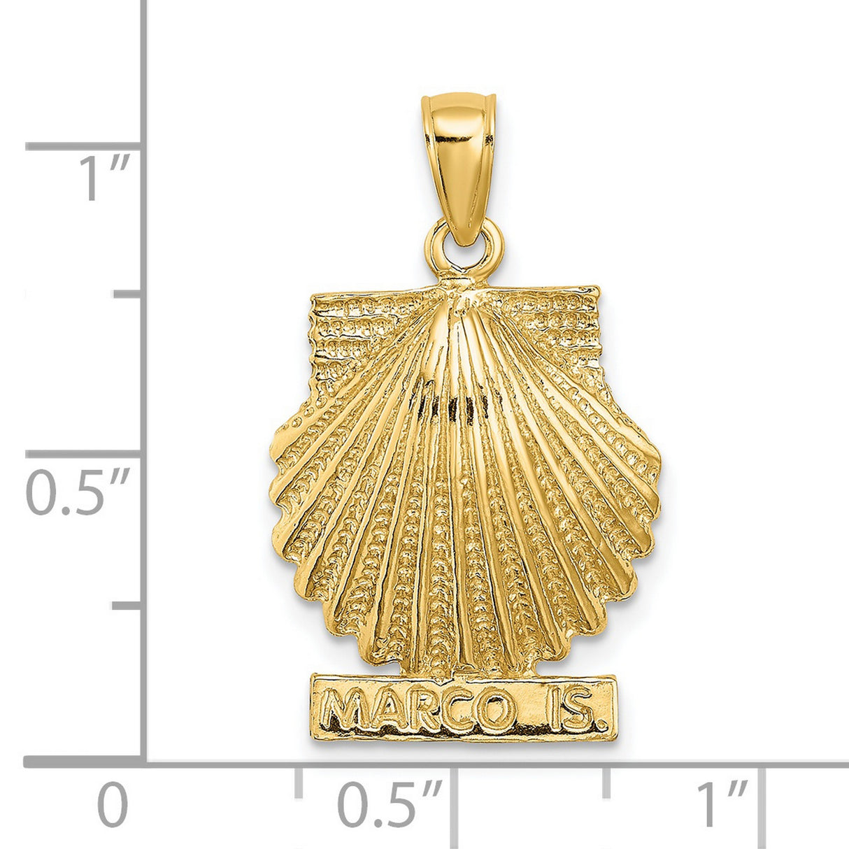 14k Yellow Gold Scallop Shell Pendant with Marco Island Engraving, Camino Journey Charm