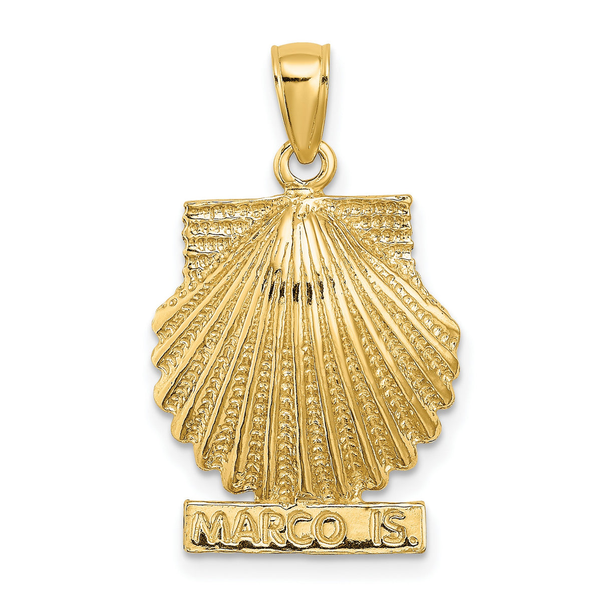 14k Yellow Gold Scallop Shell Pendant with Marco Island Engraving, Camino Journey Charm