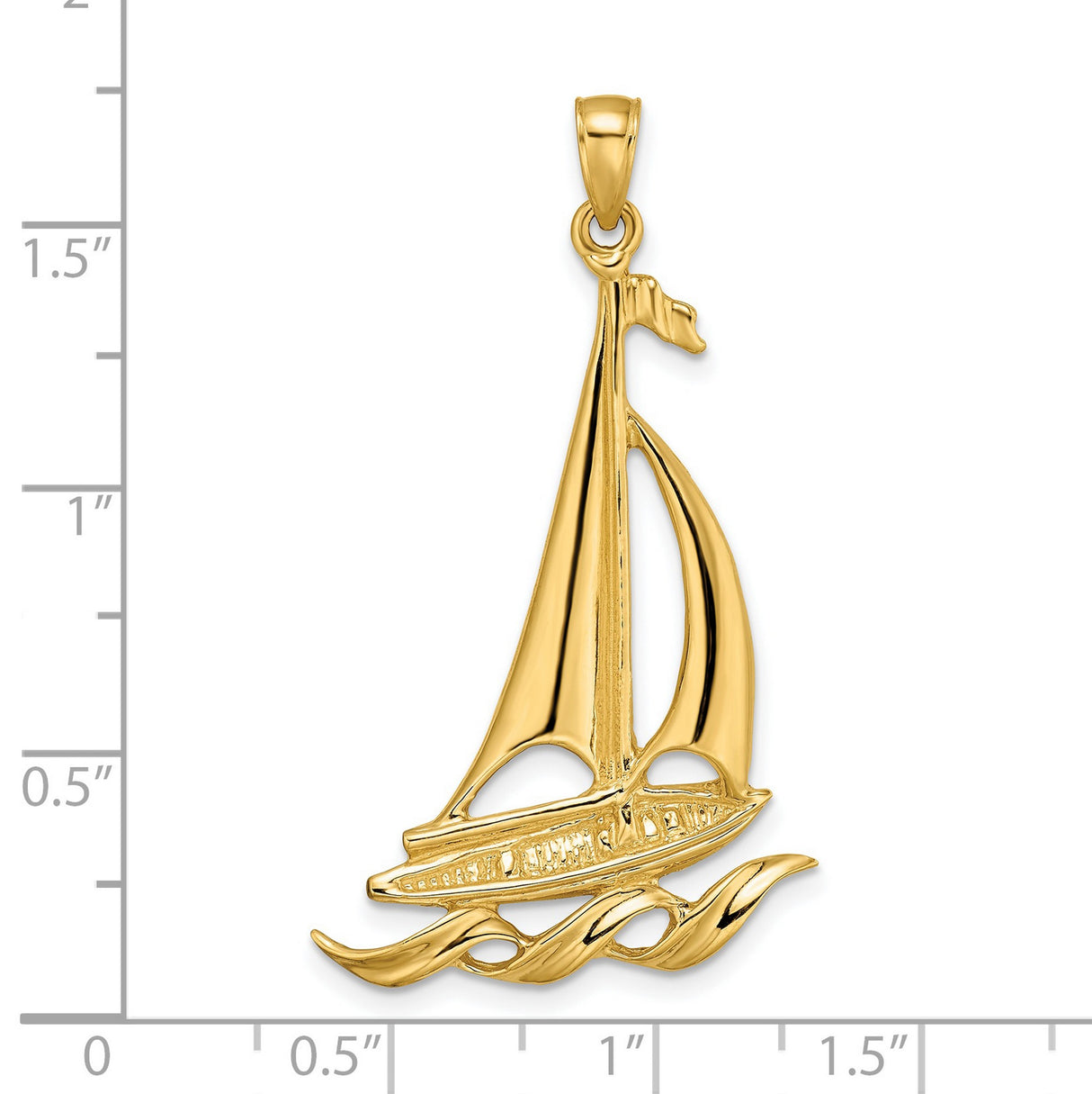 14k Yellow Gold Sailboat Pendant with Yacht and Flag Design, Nautical Ocean Theme Charm