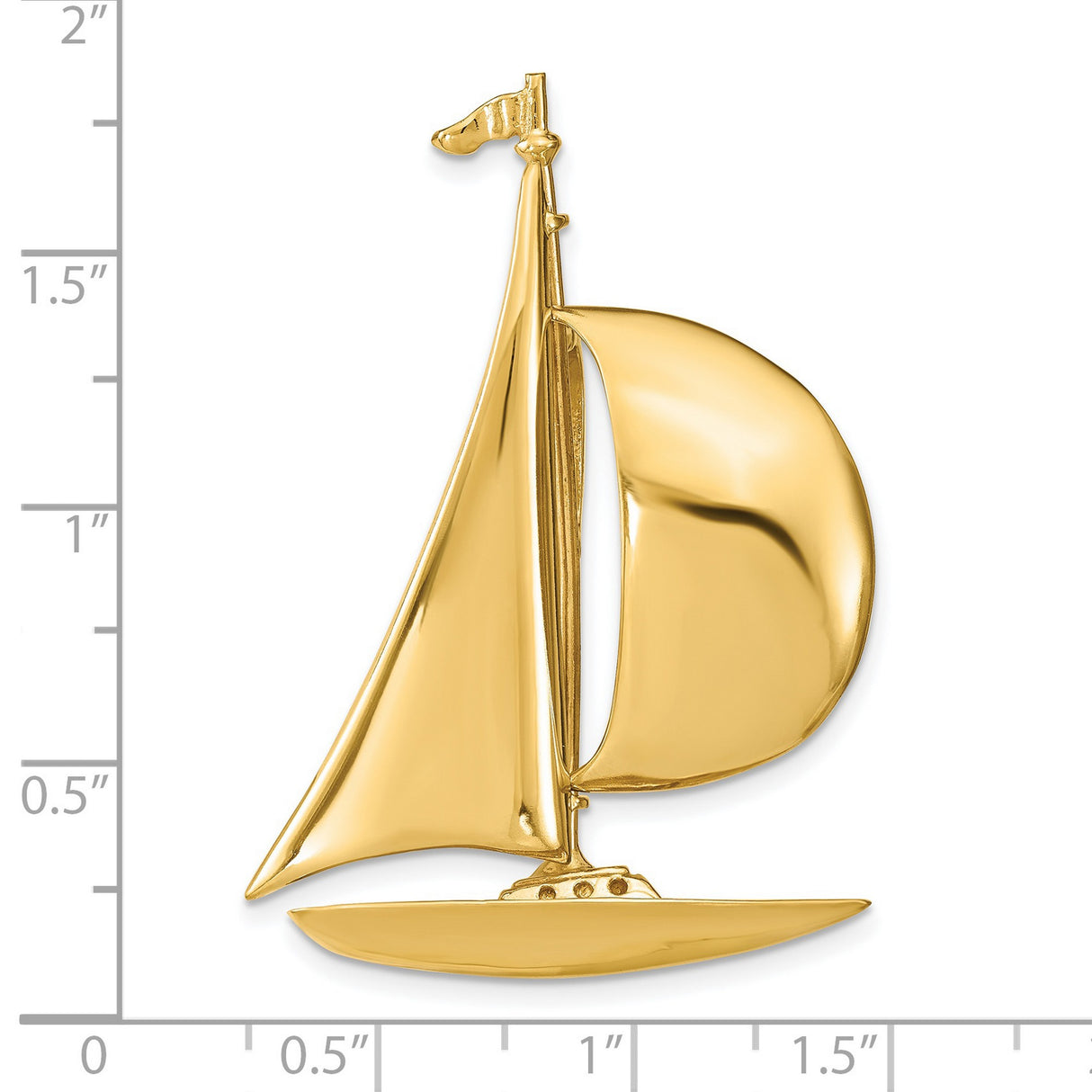 14k Yellow Gold Sailboat Pendant, Detailed Yacht with Sails and Flag, Nautical Jewelry