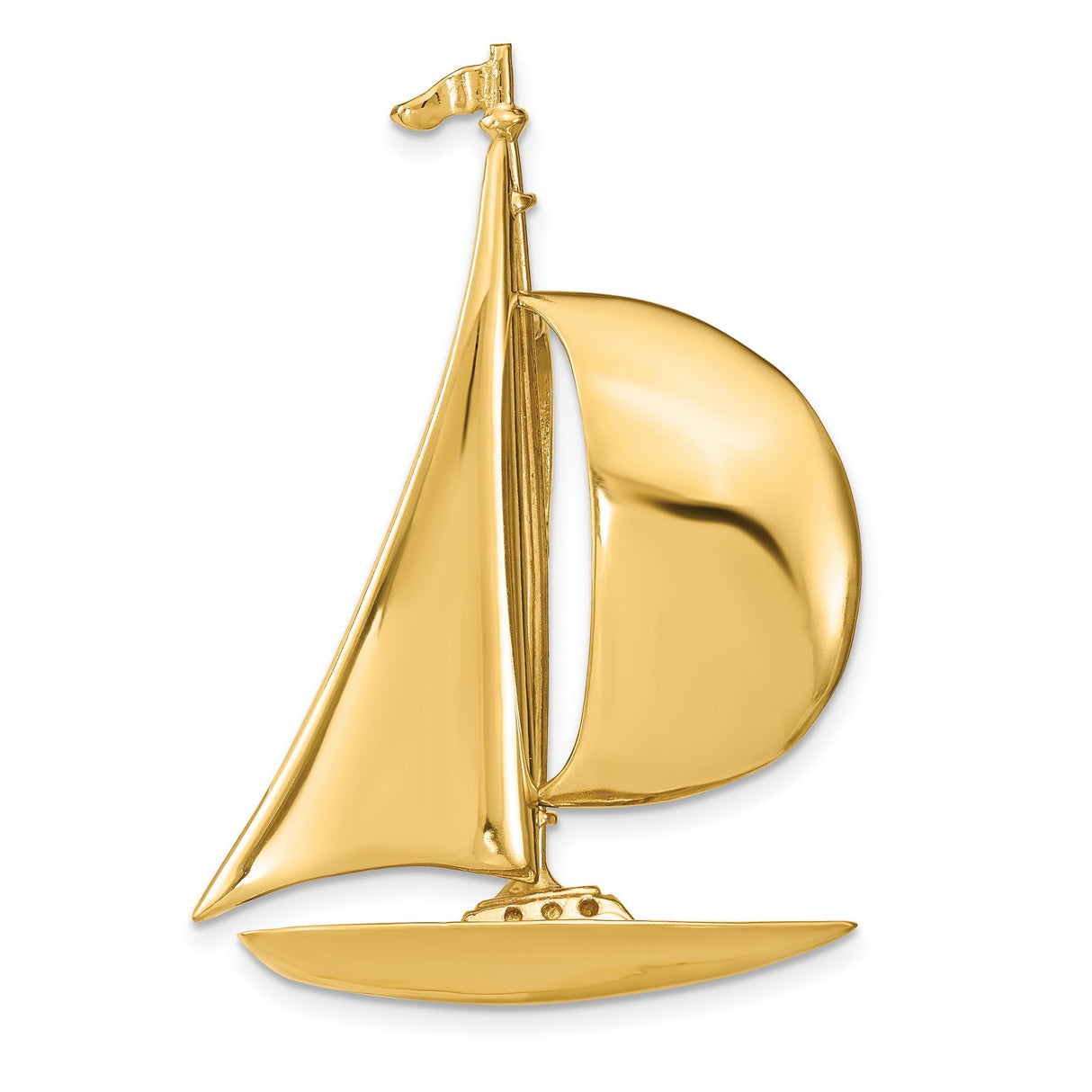 14k Yellow Gold Sailboat Pendant, Detailed Yacht with Sails and Flag, Nautical Jewelry