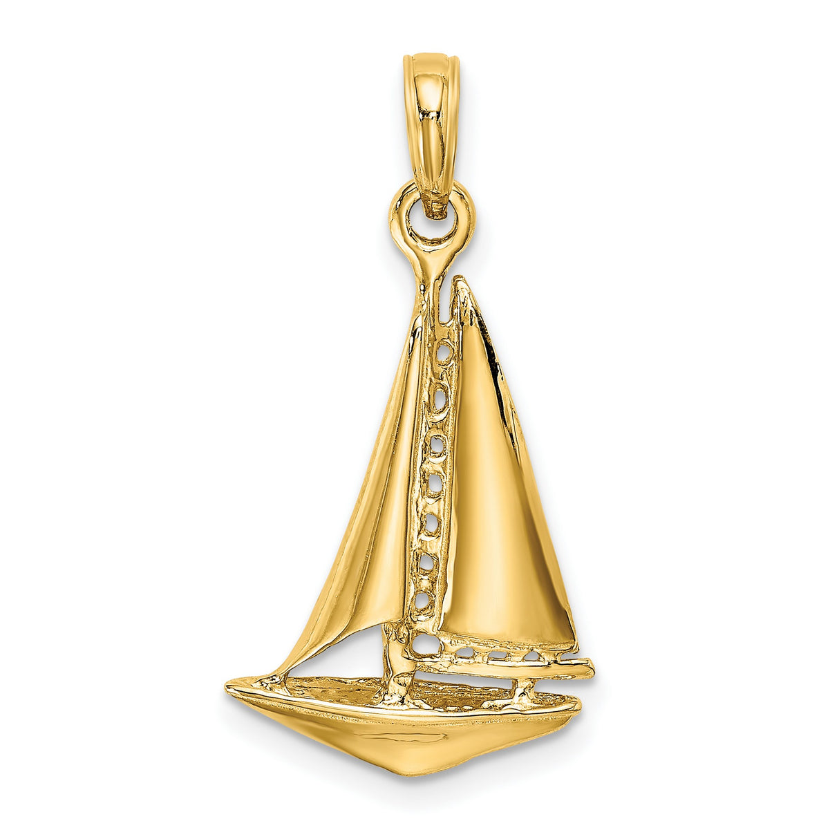 14k Yellow Gold Sailboat Pendant, Nautical Maritime Design for Women or Unisex