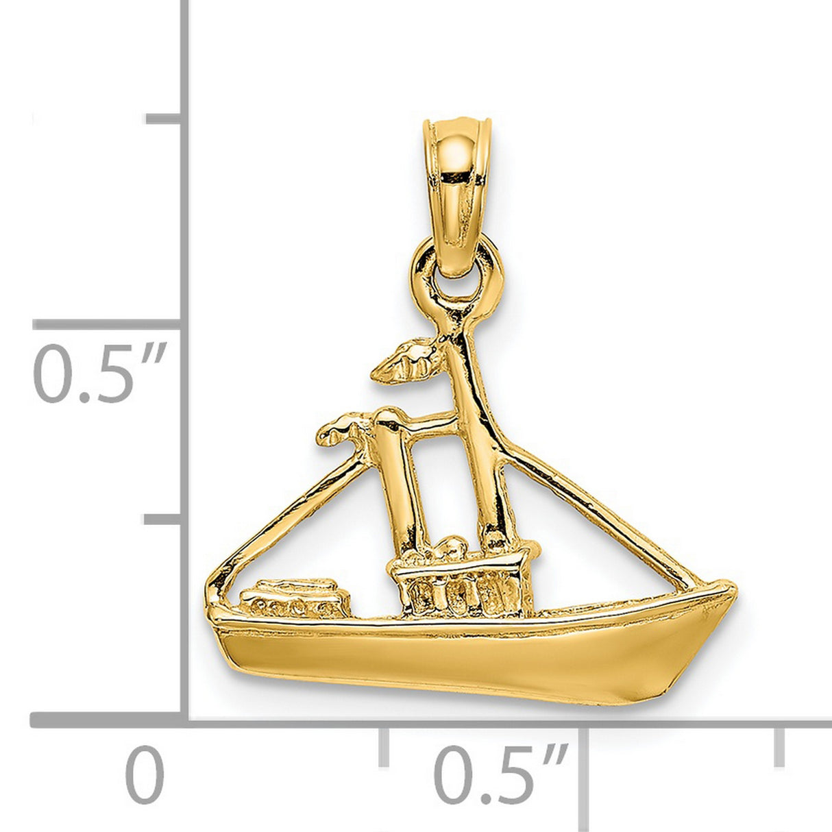 14k Yellow Gold Pendant, Stylized Fishing Boat Charm with Masts and Nets, Nautical Maritime Theme