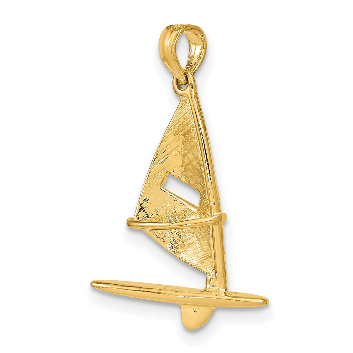 14k Yellow Gold Windsurfing Pendant with Detailed Sailboard Design, Nautical Ocean Jewelry