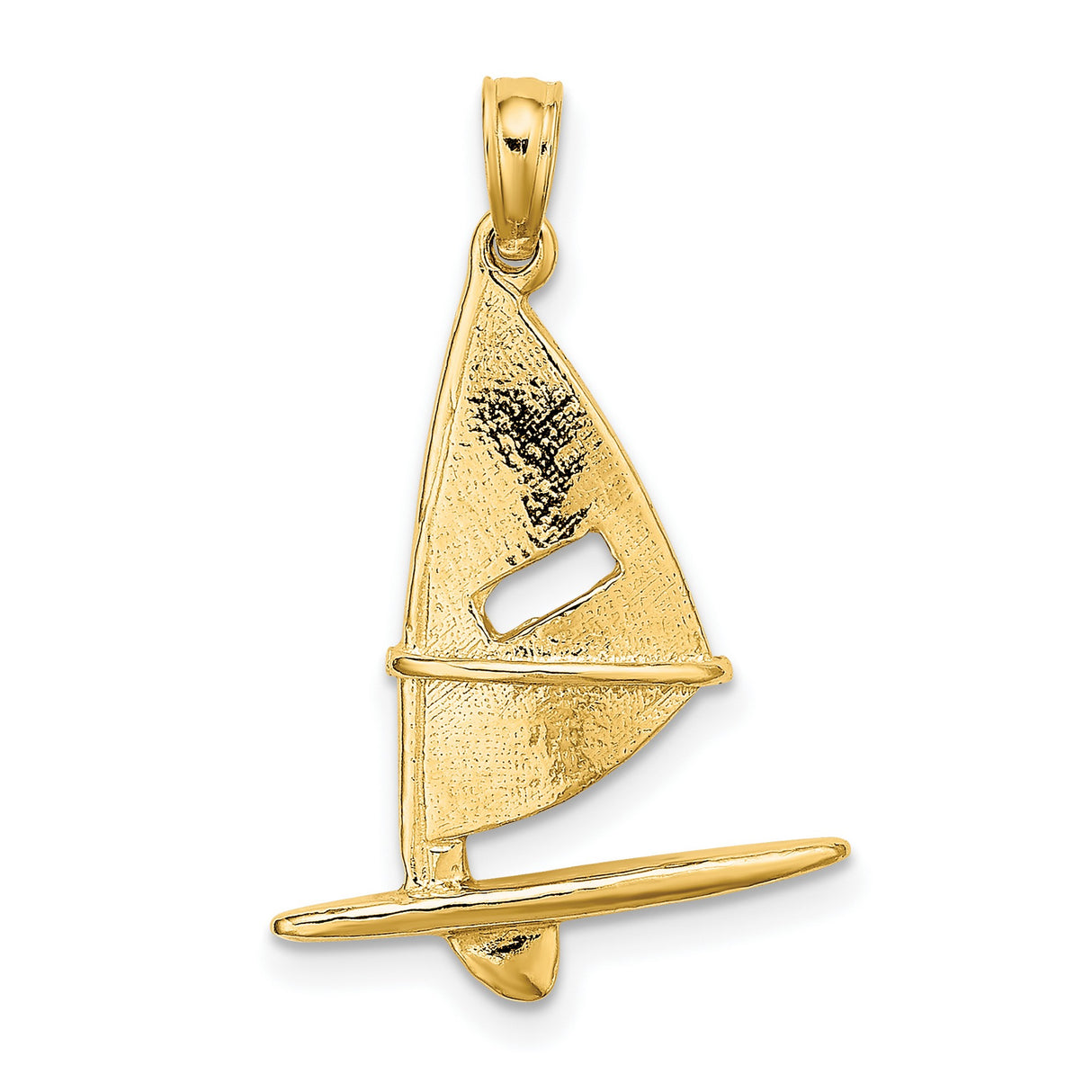 14k Yellow Gold Windsurfing Pendant with Detailed Sailboard Design, Nautical Ocean Jewelry