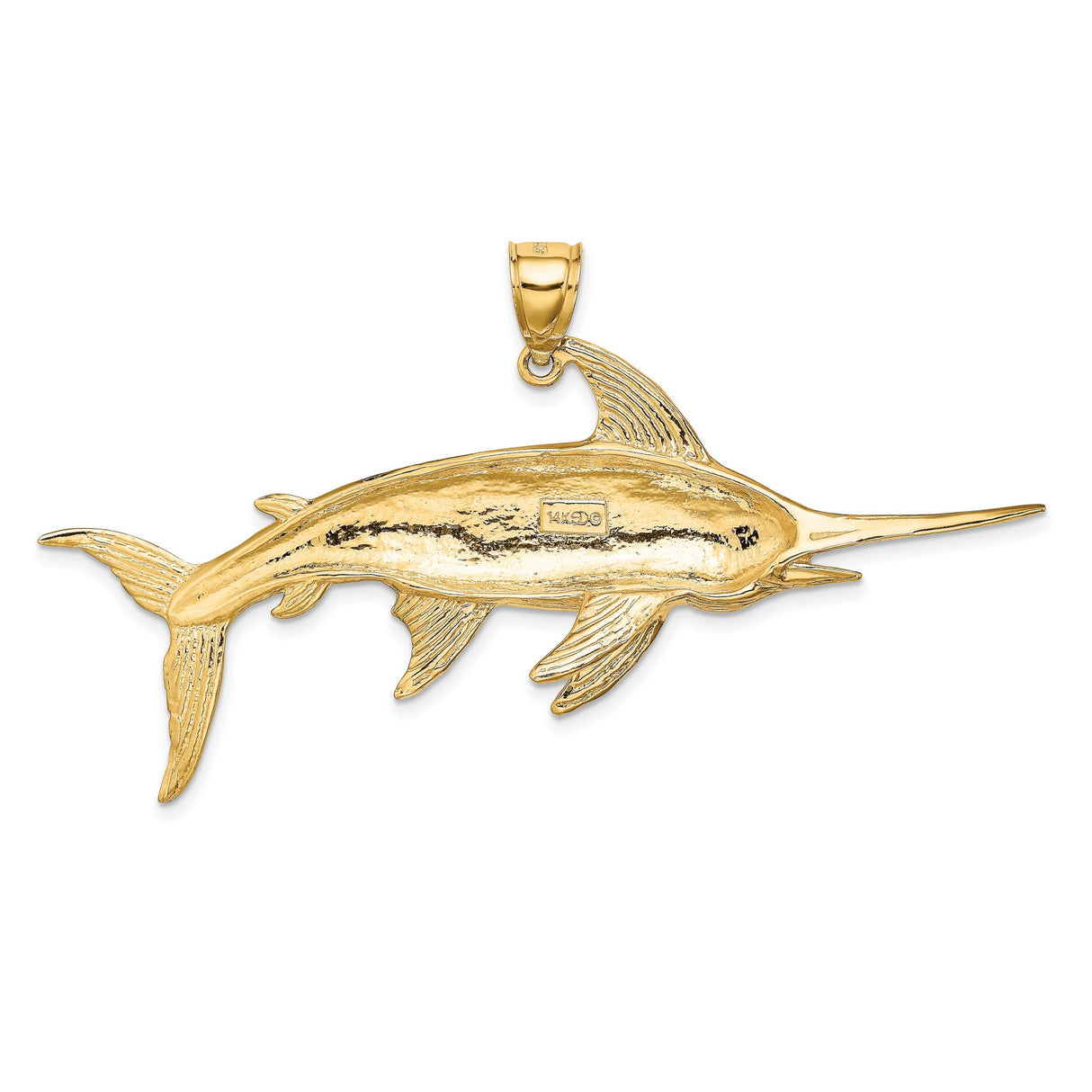14k Yellow Gold Swordfish Pendant with Detailed Marlin Design, Nautical Ocean Life Charm