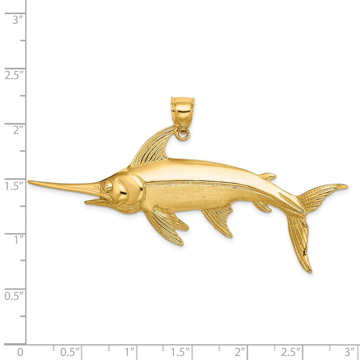 14k Yellow Gold Swordfish Pendant with Detailed Marlin Design, Nautical Ocean Life Charm