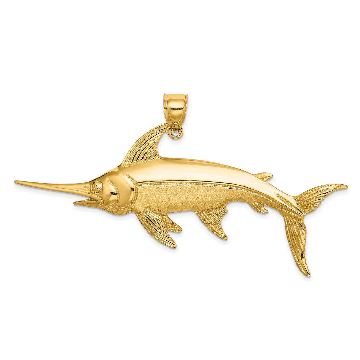 14k Yellow Gold Swordfish Pendant with Detailed Marlin Design, Nautical Ocean Life Charm