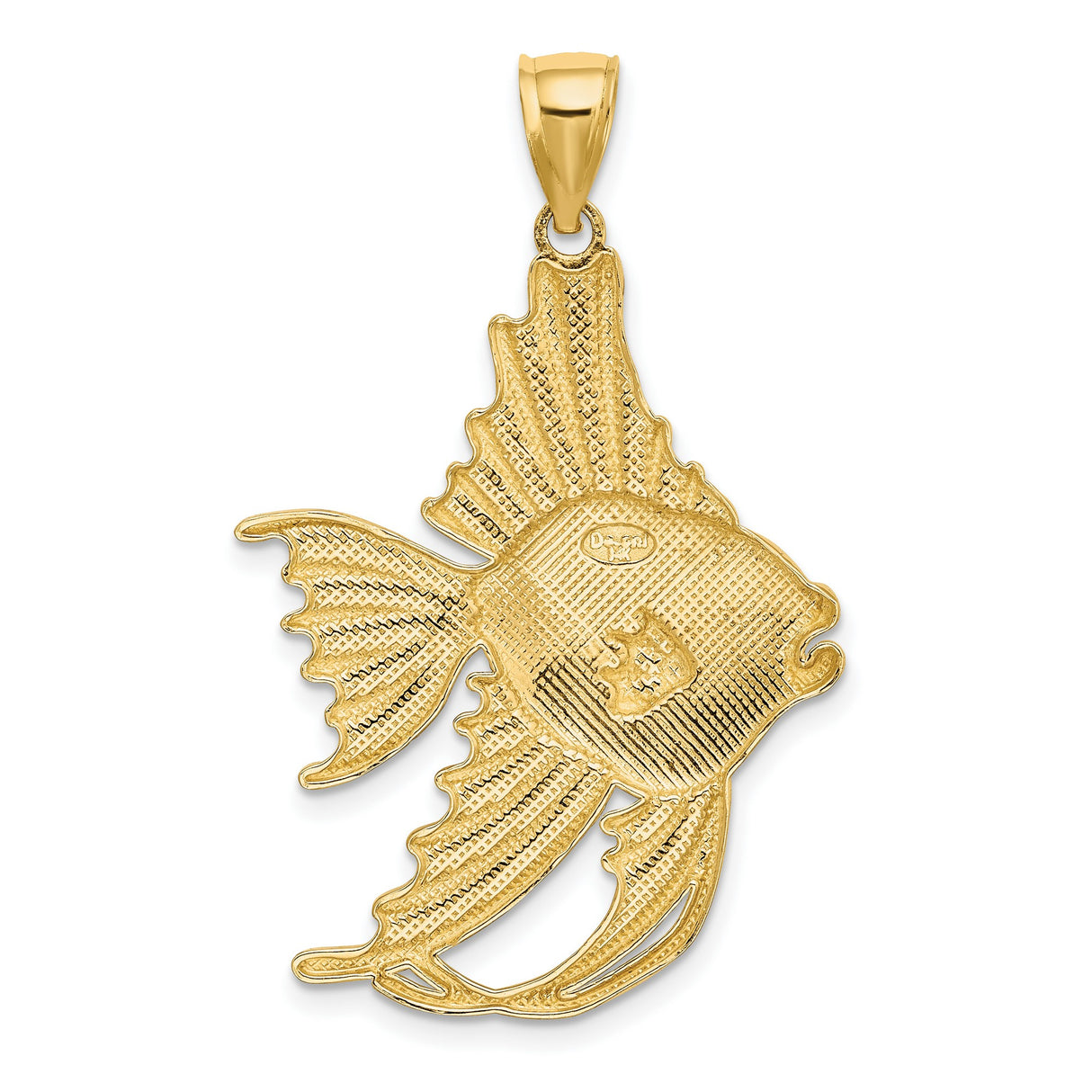 14k Yellow Gold Fish Pendant with NY Letters, Nautical Angelfish Charm