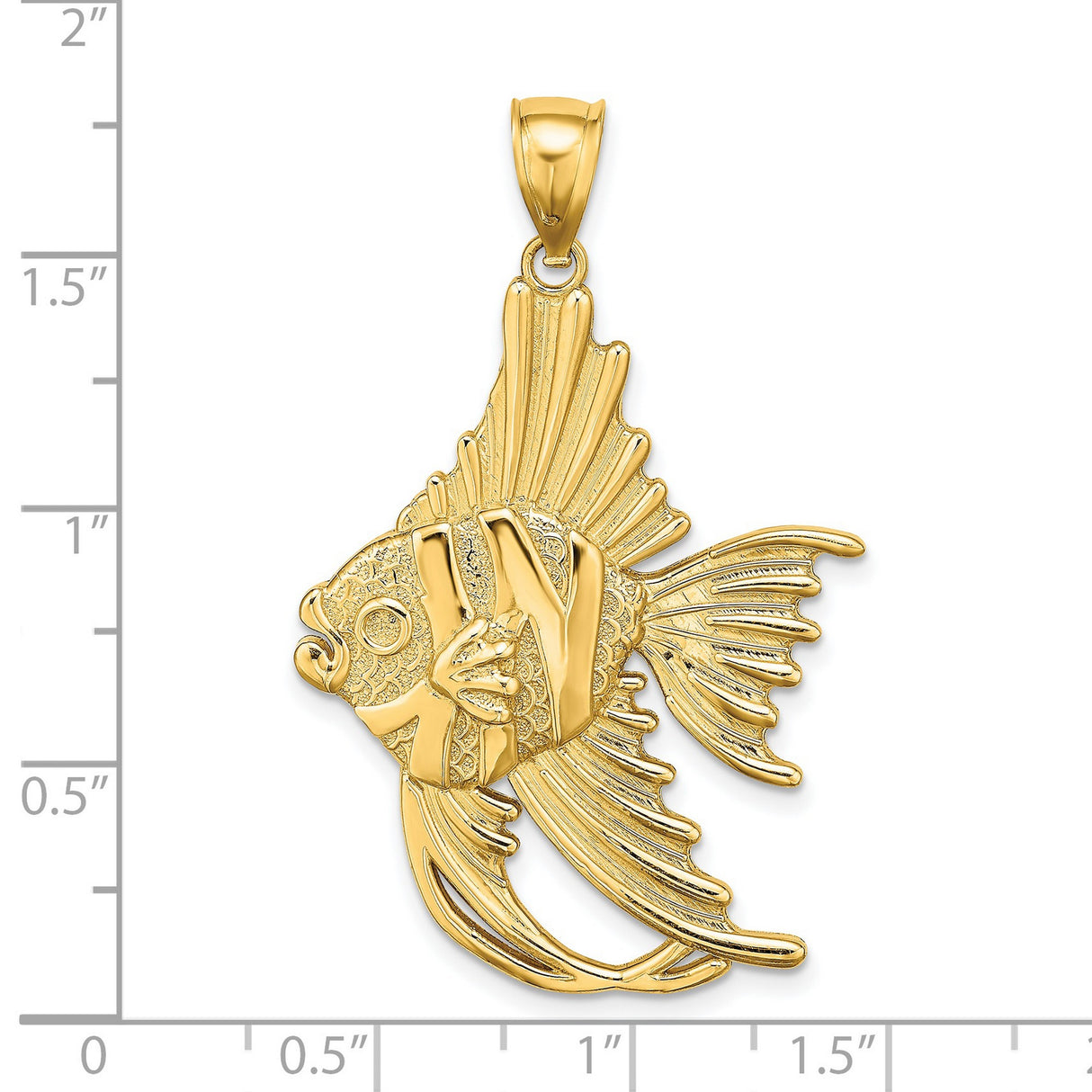 14k Yellow Gold Fish Pendant with NY Letters, Nautical Angelfish Charm