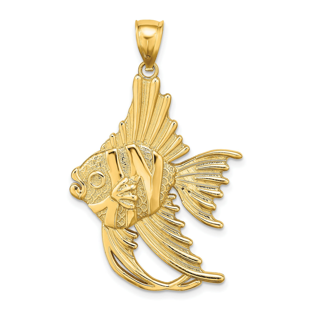 14k Yellow Gold Fish Pendant with NY Letters, Nautical Angelfish Charm