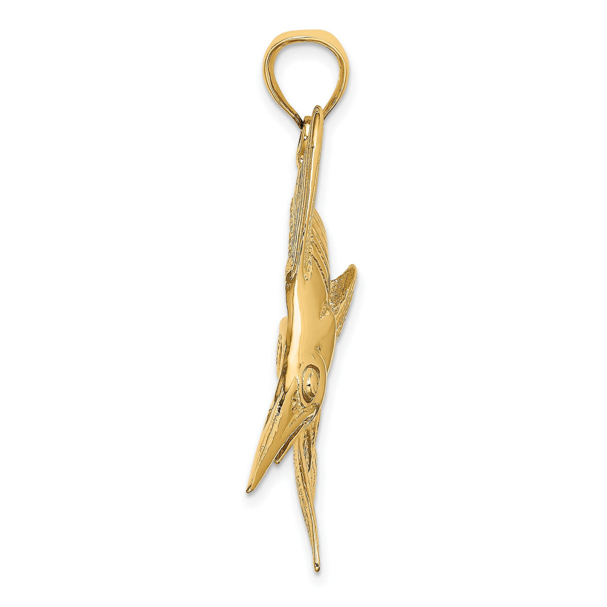 14k Yellow Gold Marlin Fish Pendant, Realistic Nautical Deep Sea Fishing Design for Men