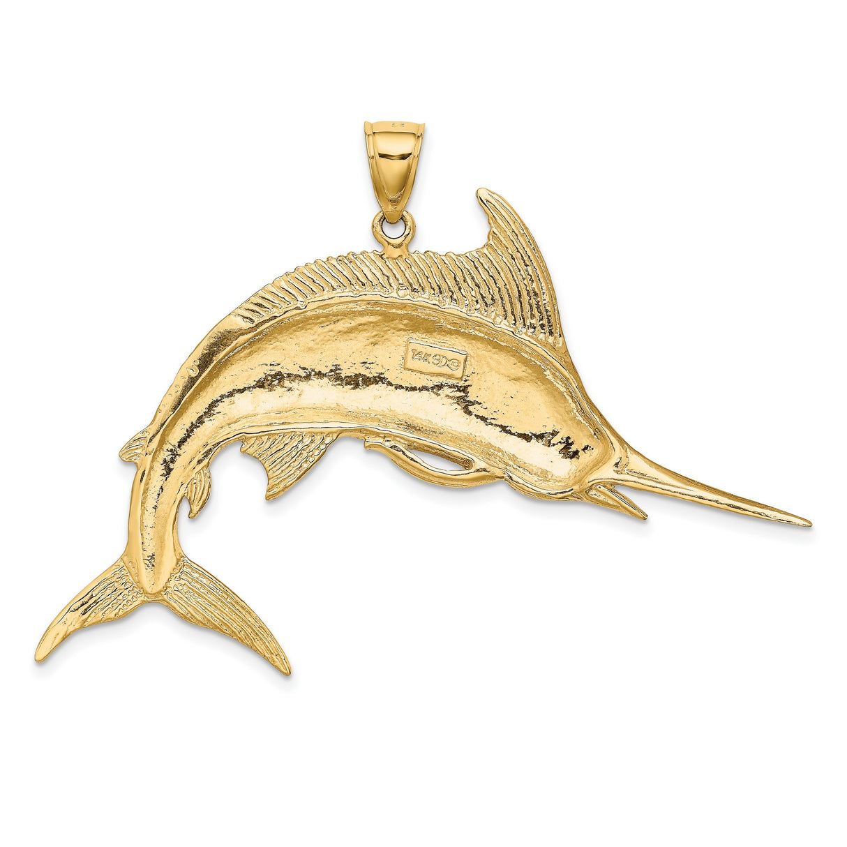 14k Yellow Gold Marlin Fish Pendant, Realistic Nautical Deep Sea Fishing Design for Men