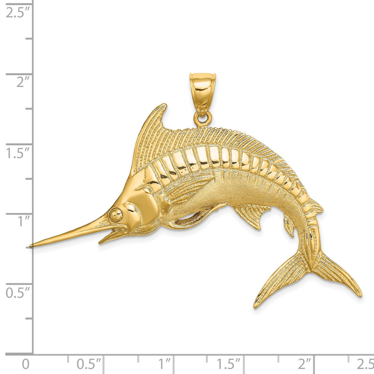 14k Yellow Gold Marlin Fish Pendant, Realistic Nautical Deep Sea Fishing Design for Men