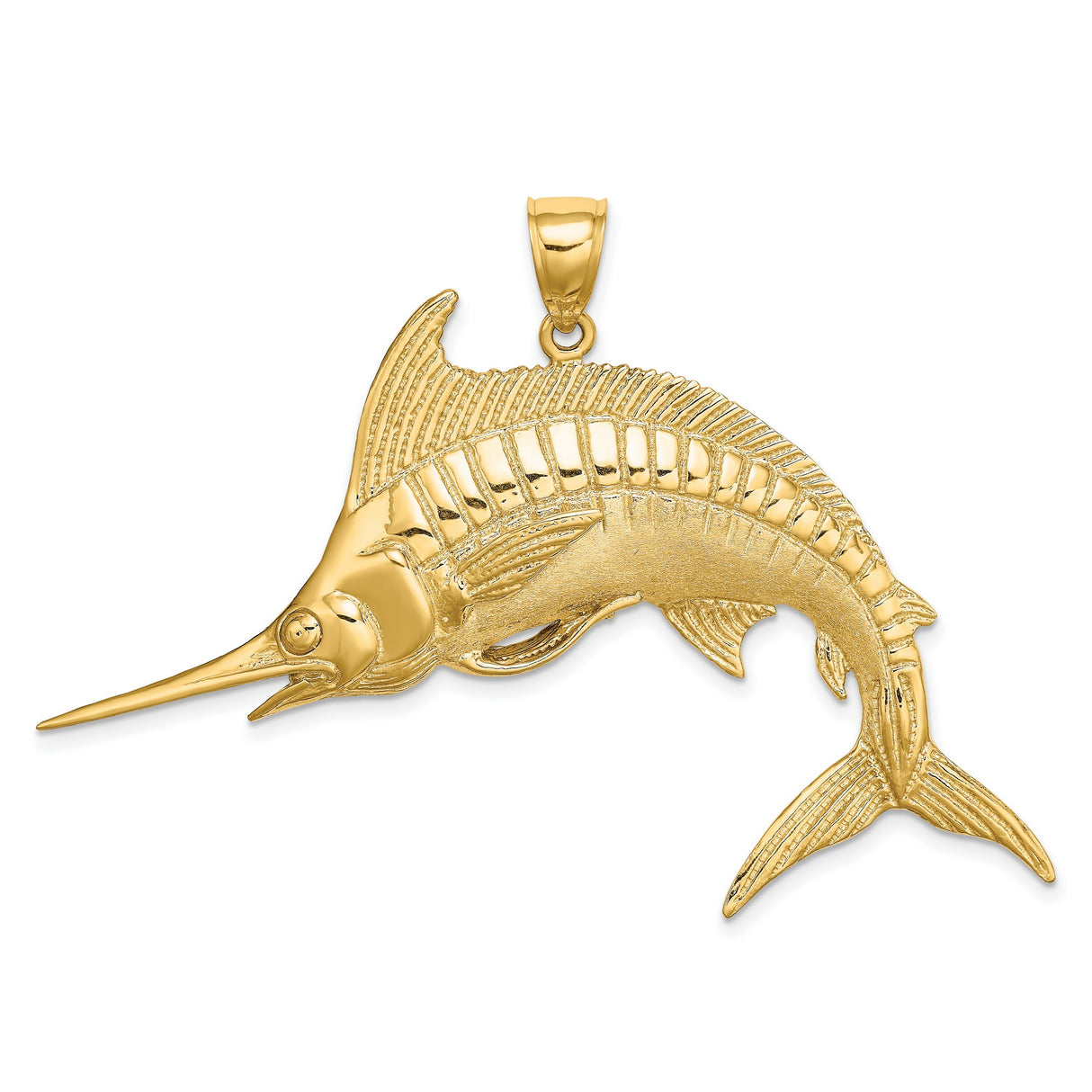 14k Yellow Gold Marlin Fish Pendant, Realistic Nautical Deep Sea Fishing Design for Men