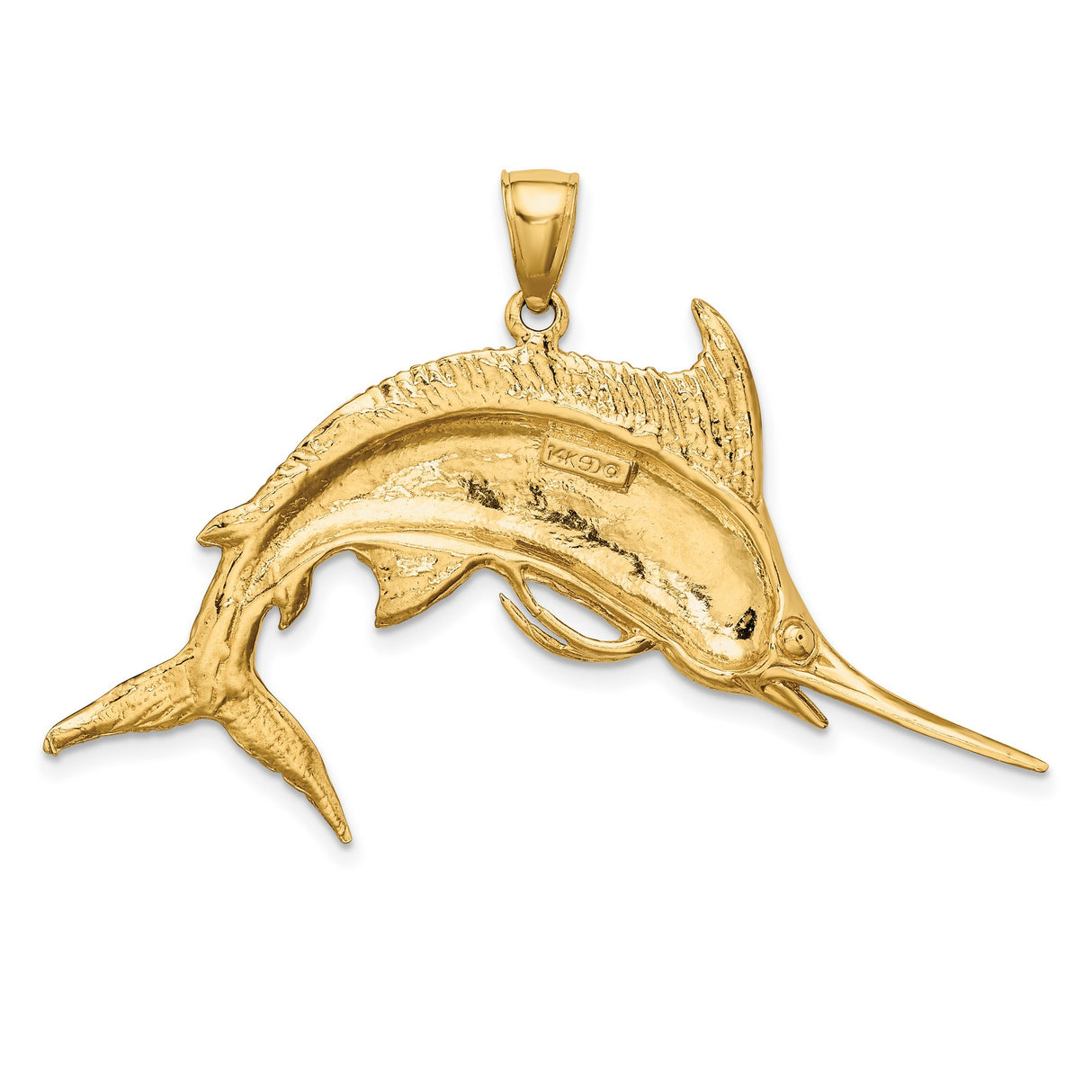 14k Yellow Gold Marlin Fish Pendant, Nautical Ocean Gamefish Jewelry for Men