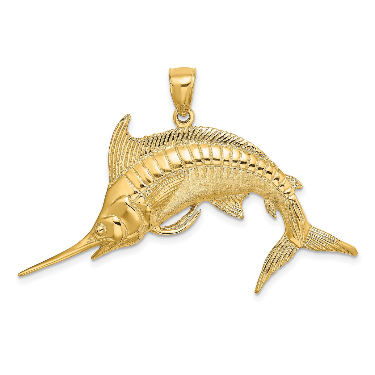14k Yellow Gold Marlin Fish Pendant, Nautical Ocean Gamefish Jewelry for Men