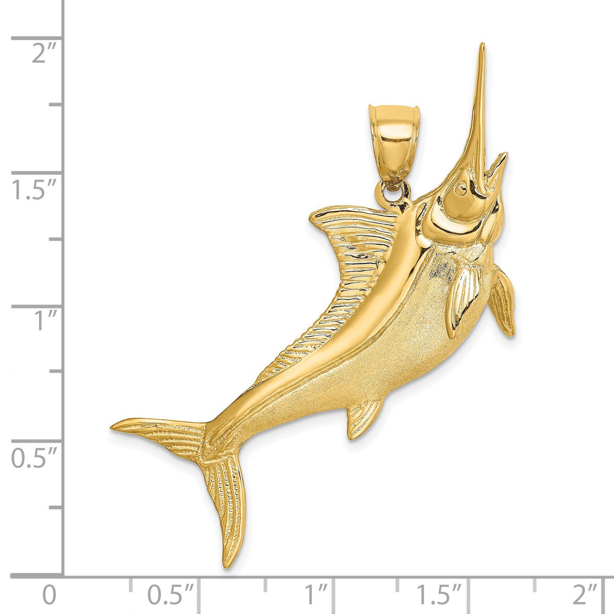14k Yellow Gold Marlin Fish Pendant, Detailed Swordfish Nautical Charm for Men